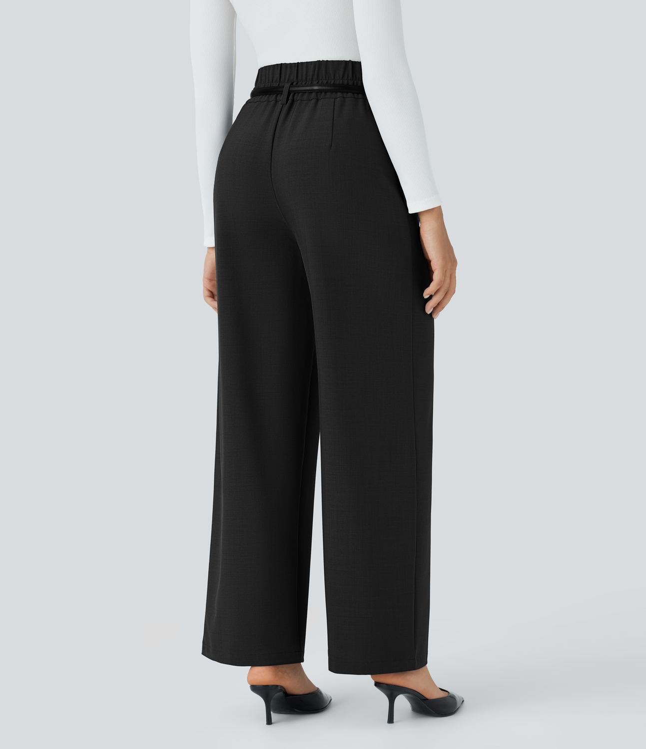 Halara High Waisted Button Zipper Side Pocket Wide Leg Work Pants Without Belt  - Black - M(regular) sweatpants jogger pants 