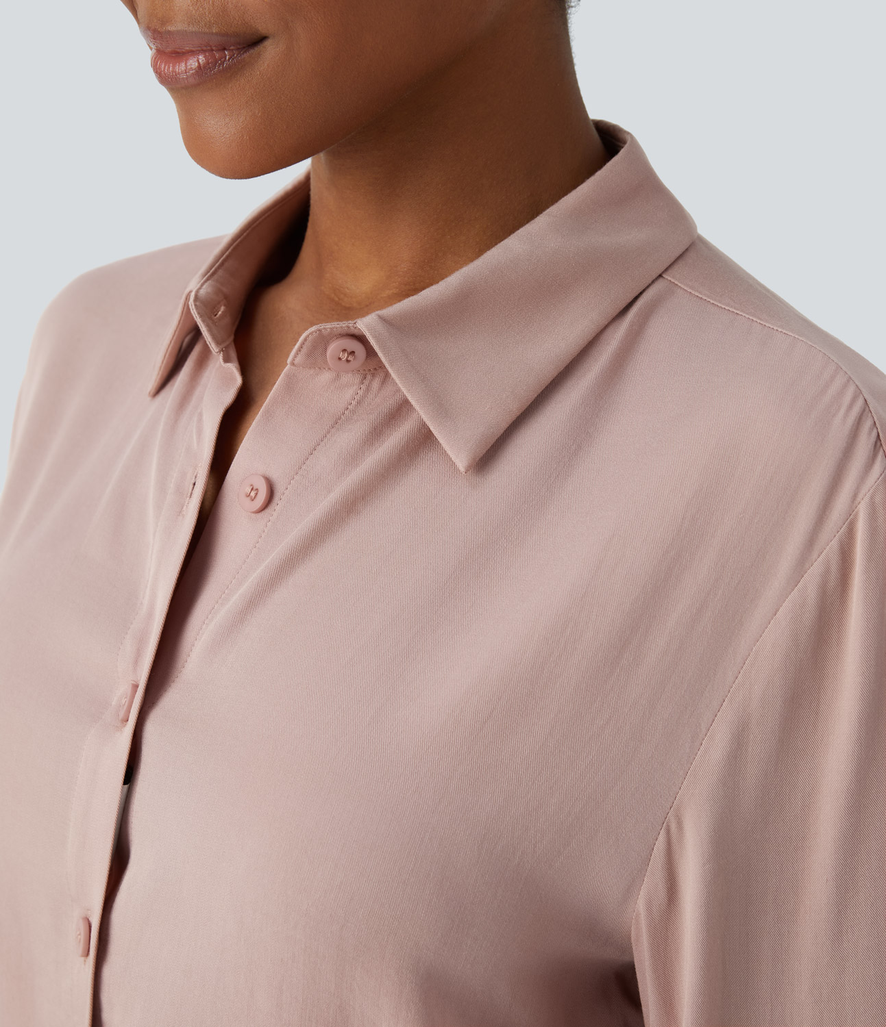 Halara Collared Button Long Sleeve Work Shirt  - Pear Powder - S 