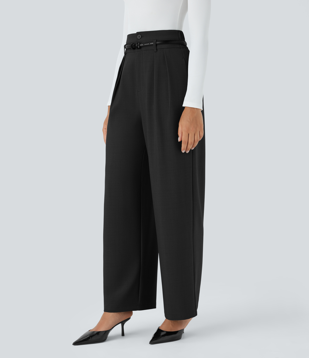 Halara High Waisted Button Zipper Side Pocket Wide Leg Work Pants Without Belt  - Black - M(regular) sweatpants jogger pants 