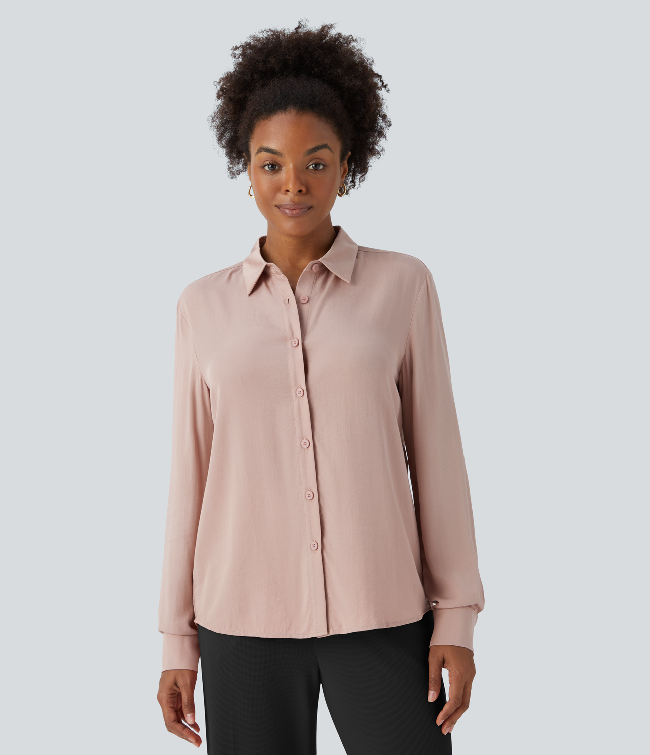 Halara Collared Button Long Sleeve Work Shirt  - Pear Powder - S 
