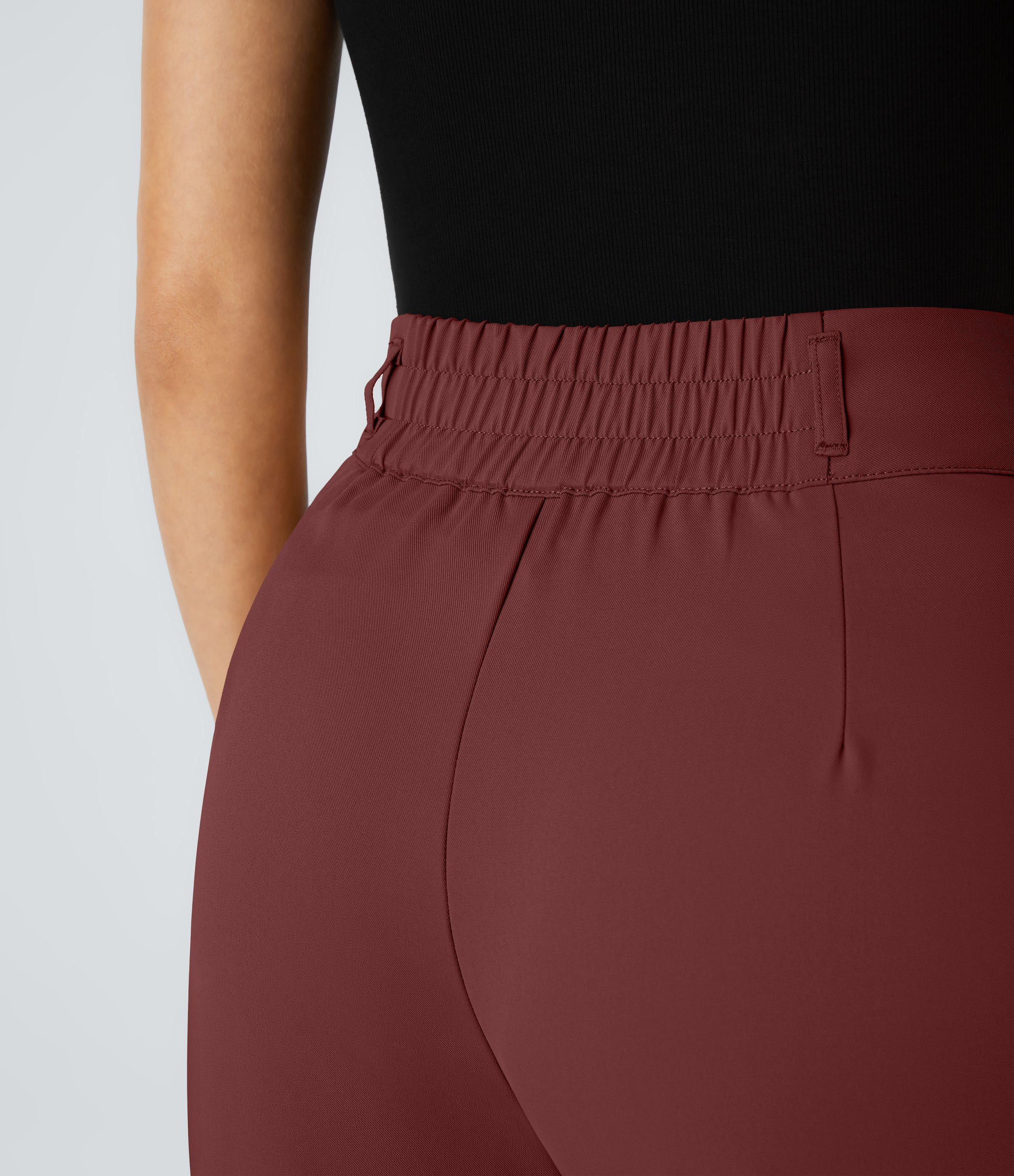 Halara High Waisted Button Zipper Side Pocket Shirred Straight Leg Work Pants  - Biking Red - L(petite) sweatpants jogger pants 