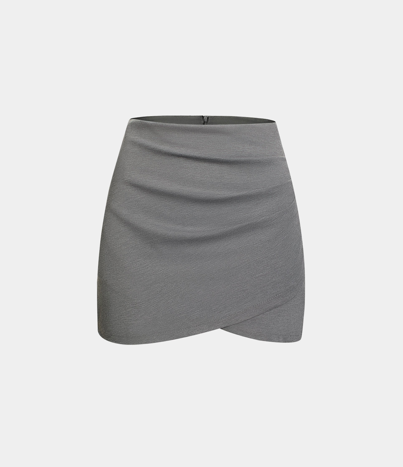 Halara High Waisted Zipper Plicated Crossover Hem Bodycon 2-in-1 Mini Casual Skirt  - Mottled Cloud Grey - L 