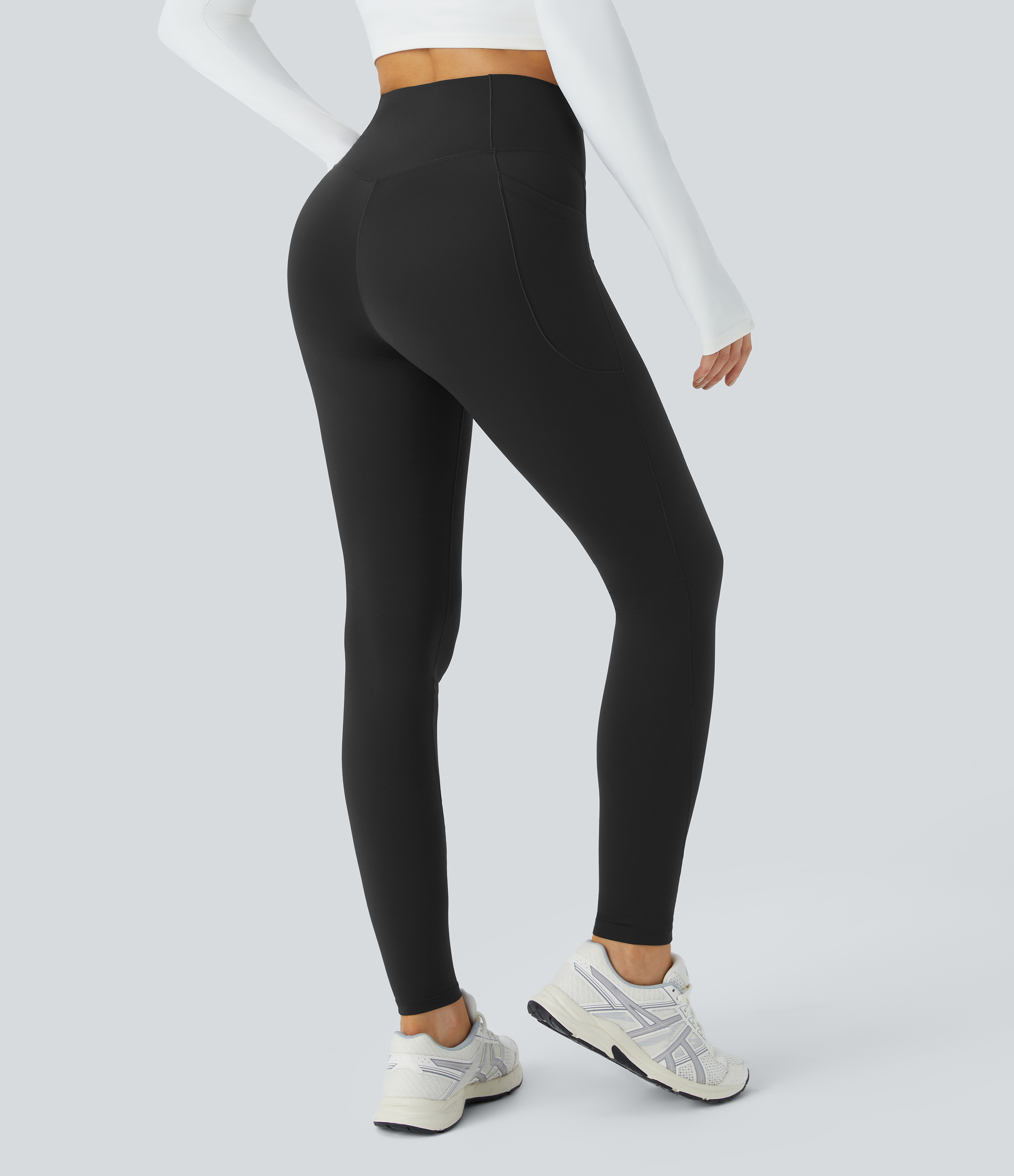 Halara Patitoffв„ў Pet Hair Resistant Fleece Lined Crossover Side Pocket Casual 7/8 Leggings  - Black - M gym leggings leggings with pockets 