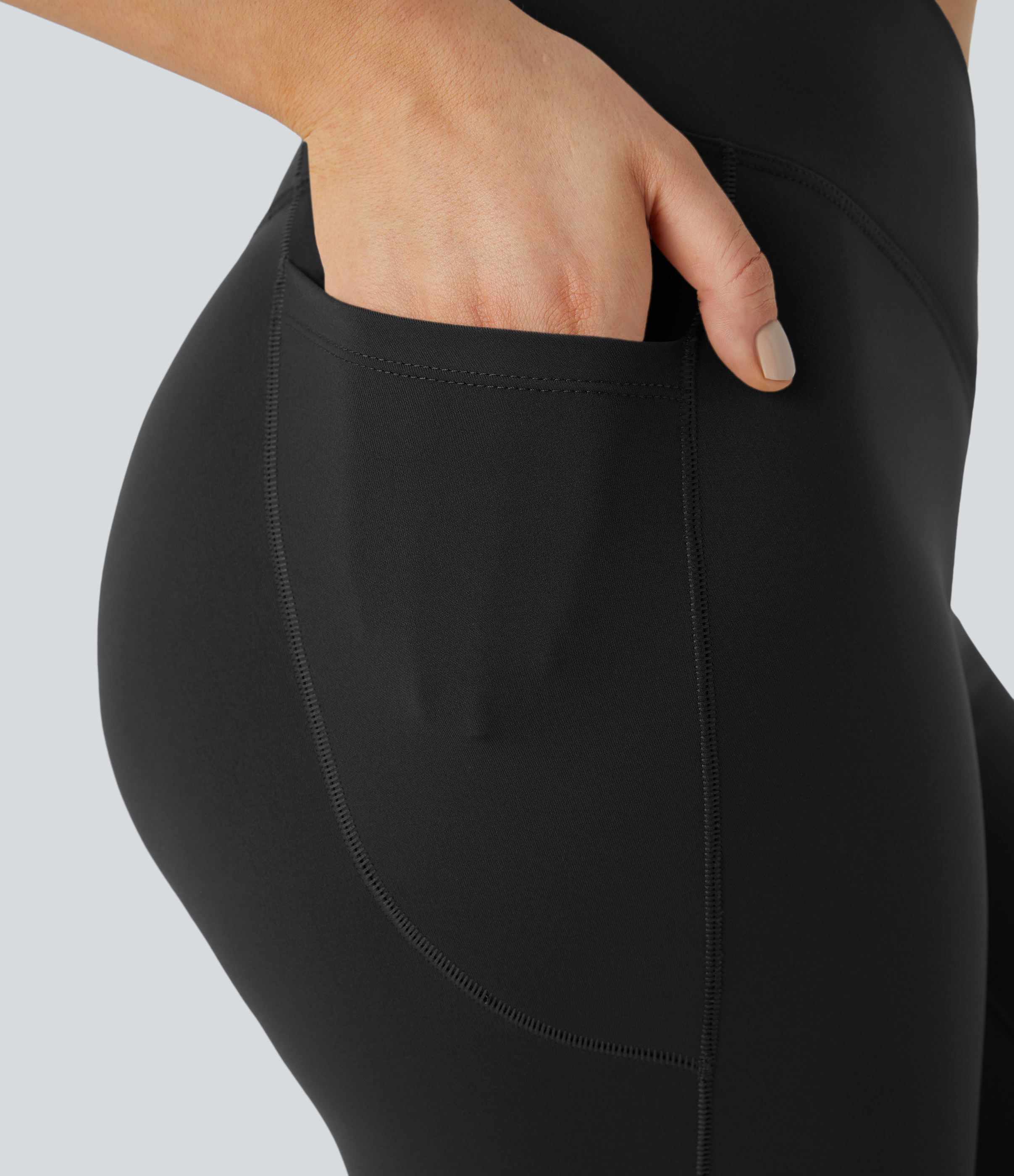 Halara Patitoffв„ў Pet Hair Resistant Fleece Lined Crossover Side Pocket Casual 7/8 Leggings  - Black - M gym leggings leggings with pockets 