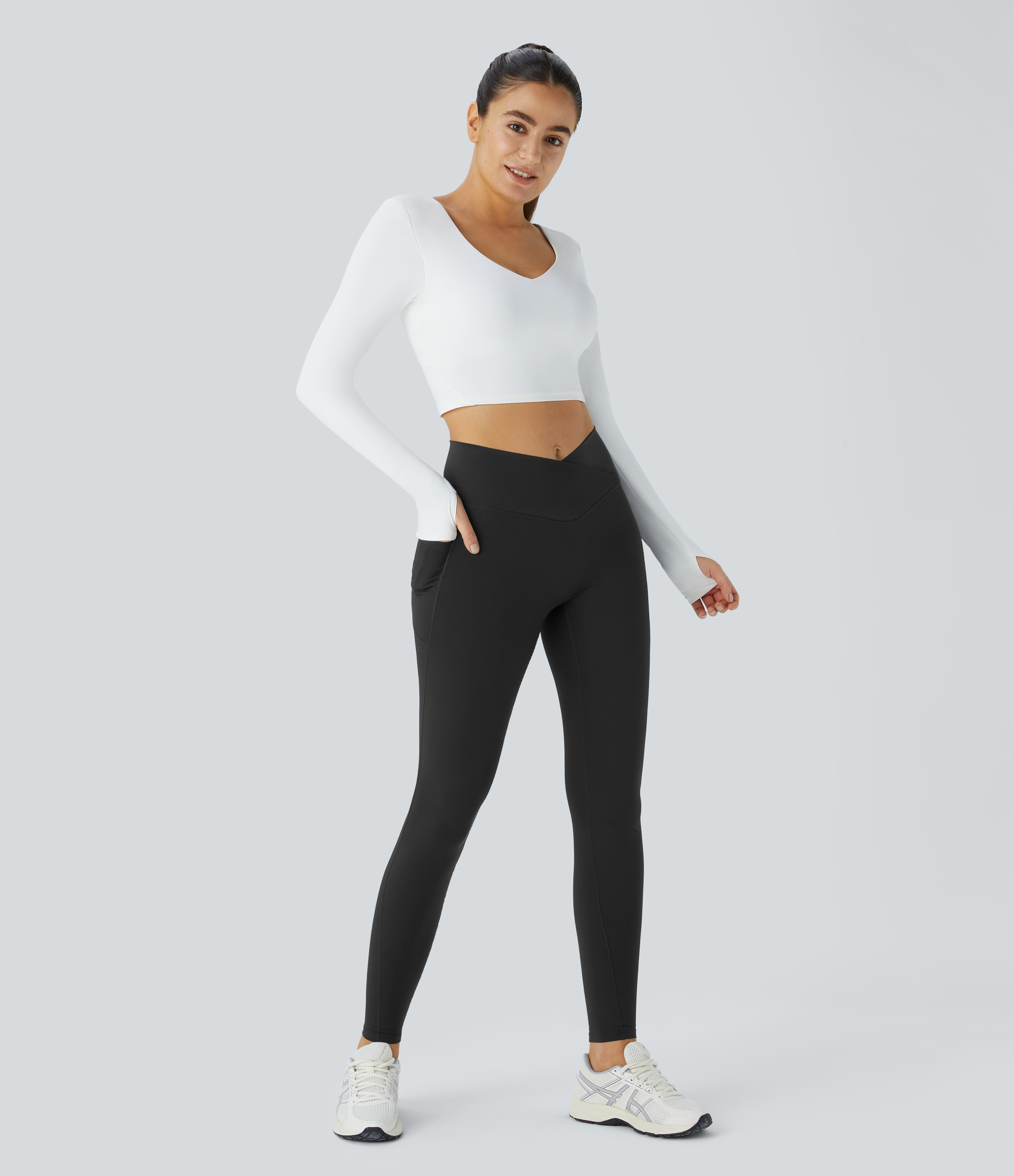 Halara Patitoffв„ў Pet Hair Resistant Fleece Lined Crossover Side Pocket Casual 7/8 Leggings  - Black - M gym leggings leggings with pockets 