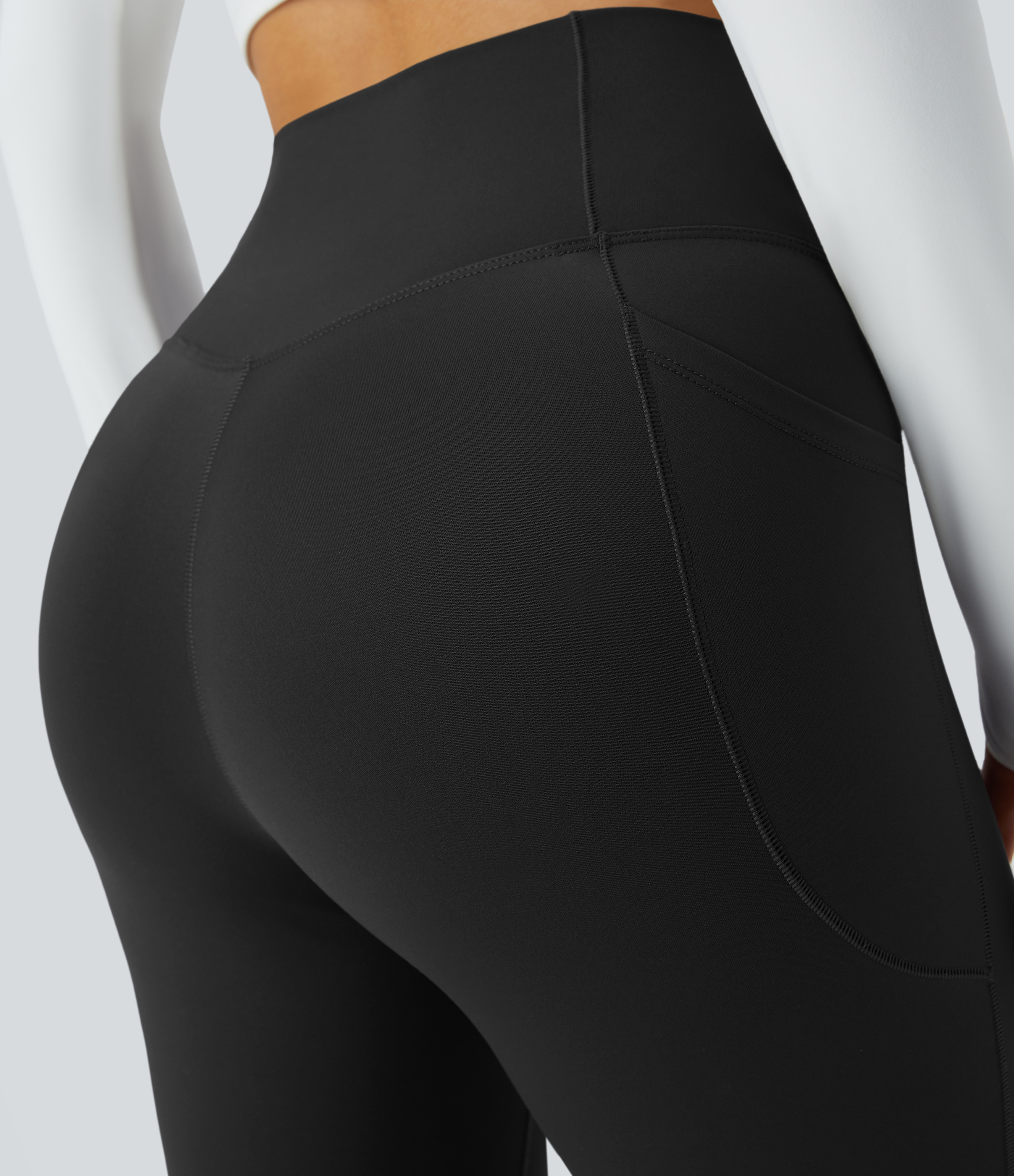 Halara Patitoffв„ў Pet Hair Resistant Fleece Lined Crossover Side Pocket Casual 7/8 Leggings  - Black - M gym leggings leggings with pockets 