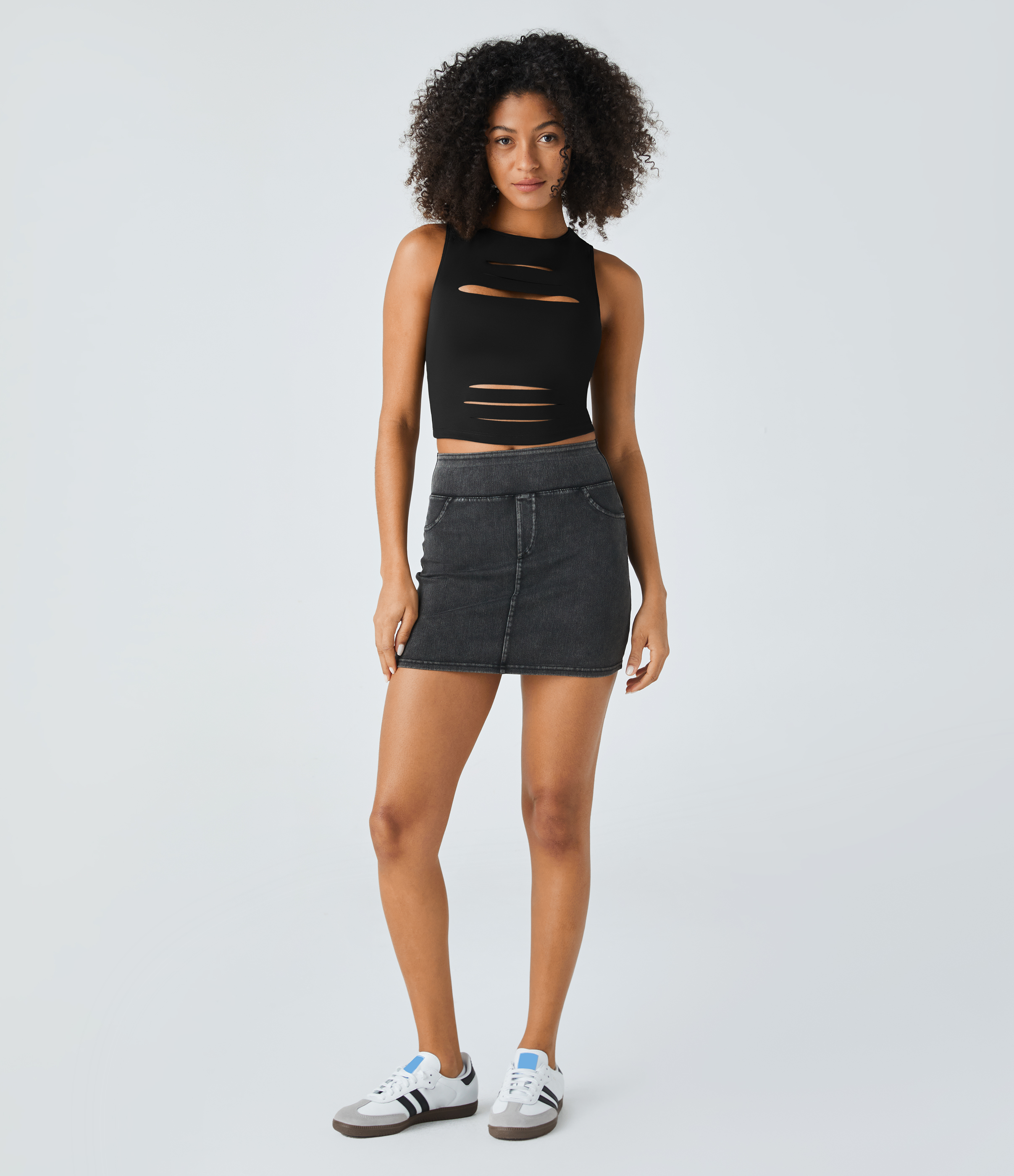Halara Backless Racerback Cut Out Ripped Cropped Casual Tank Top Tank Top - Black - XS golf tops halter top tunic tops sleeveless tops 