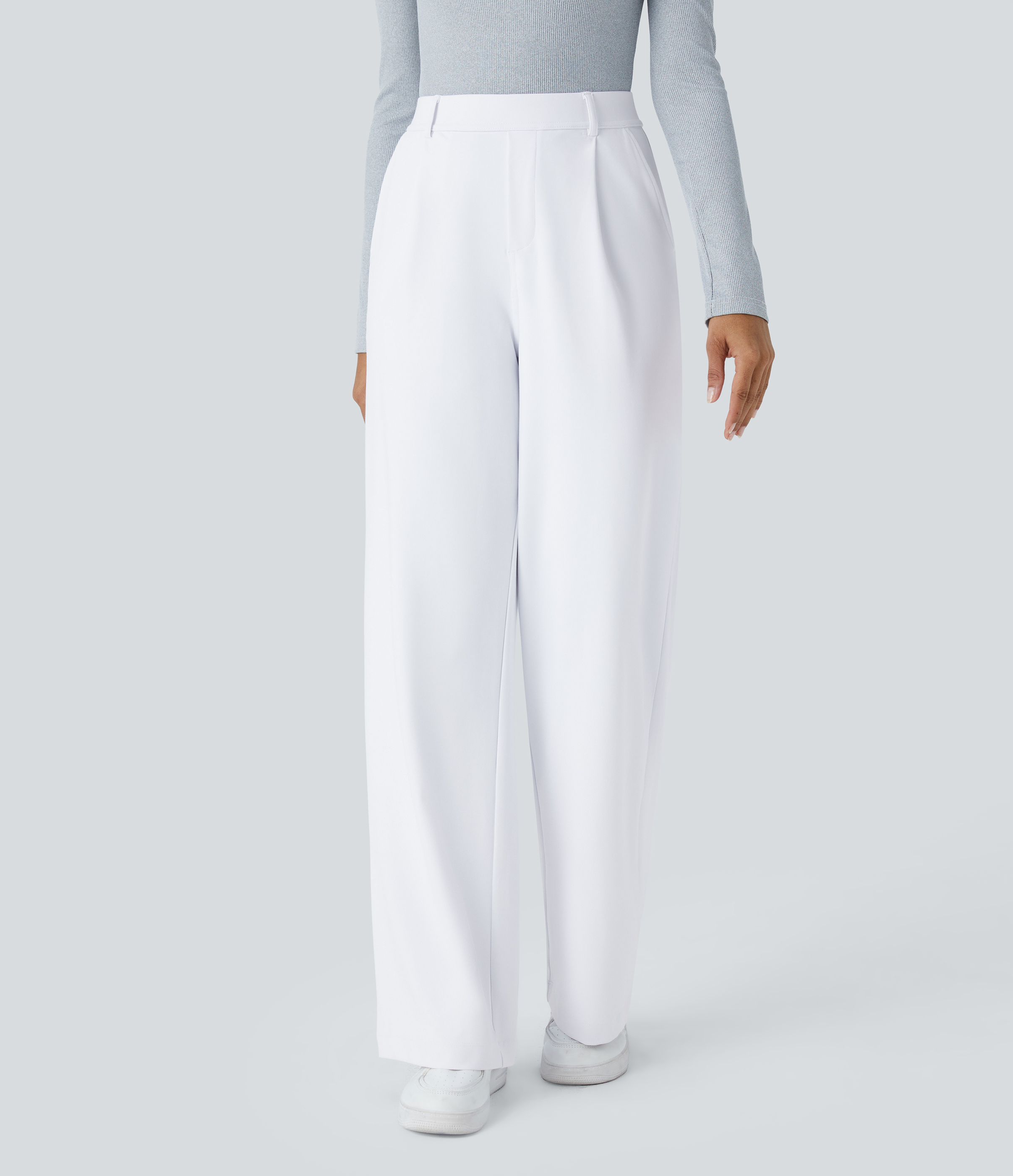 Halara High Waisted Plicated Side Pocket Straight Leg Work Pants  - White - S(tall) 