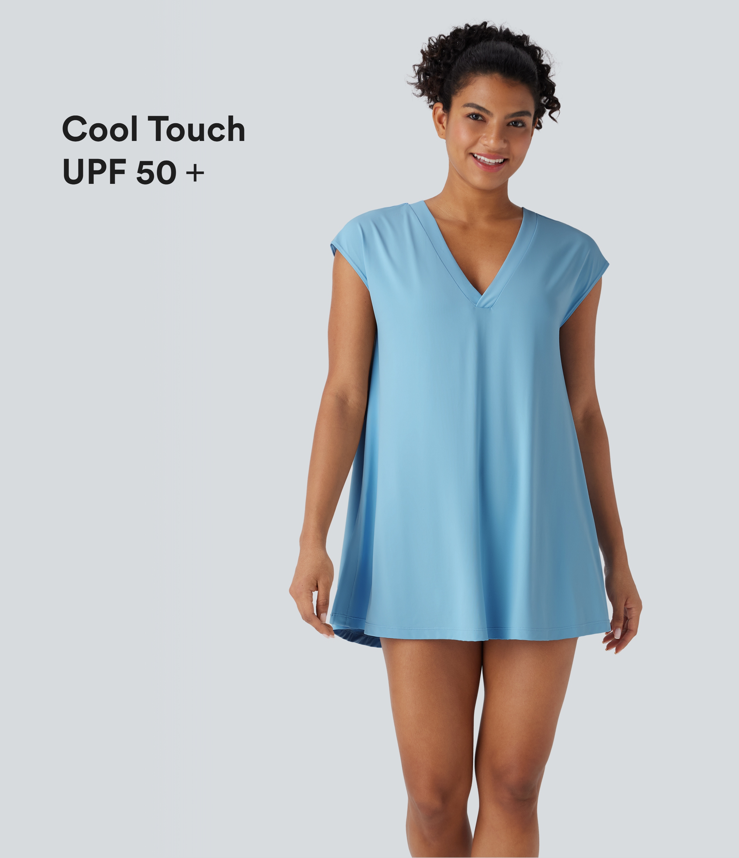 Badeanzug mit V-Ausschnitt und Öffnung, angenehm kühlend – UPF 50+