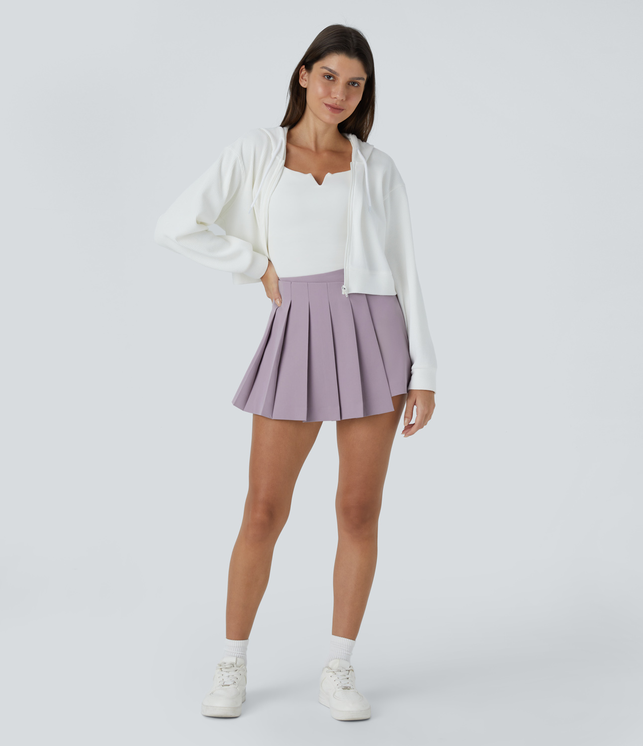 Halara High Waisted Invisible Zipper Pleated Back Side Pocket Casual Shorts  - Nirvana - XL 