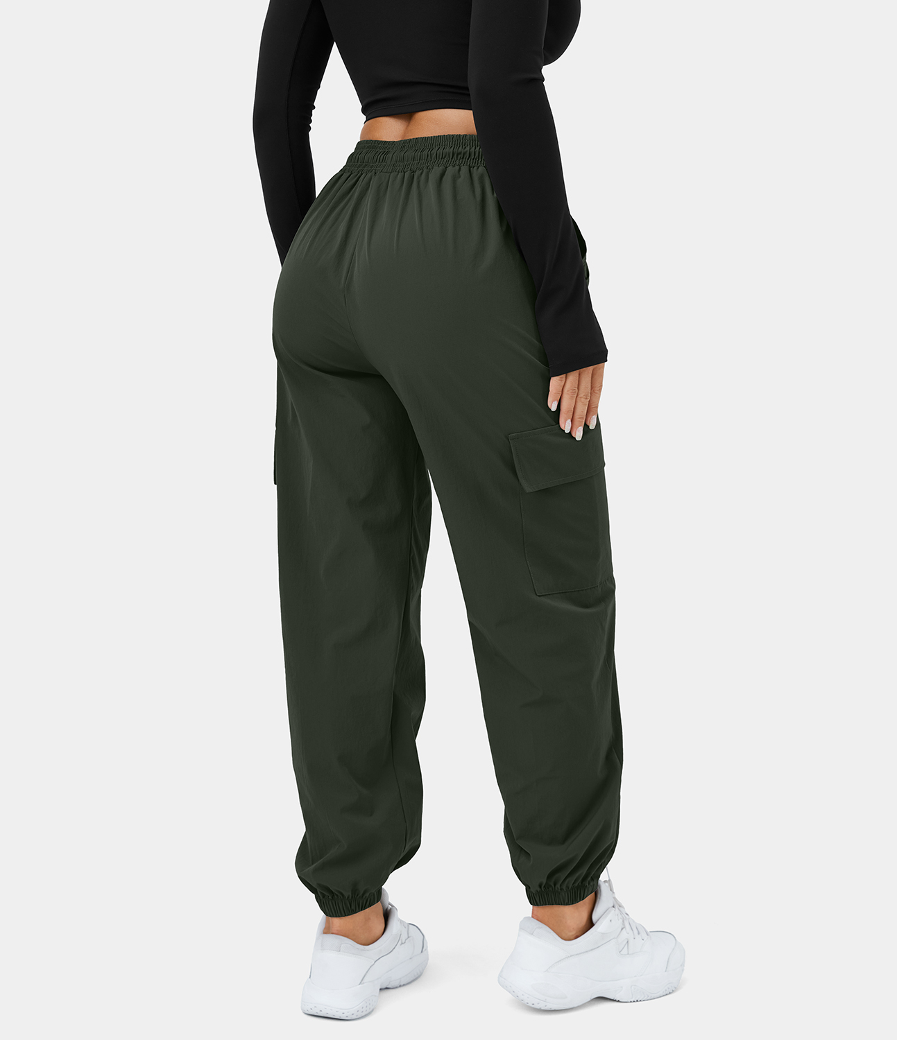 

Halara Mid Rise Drawstring Side Pocket Casual Cargo Joggers - Rosin