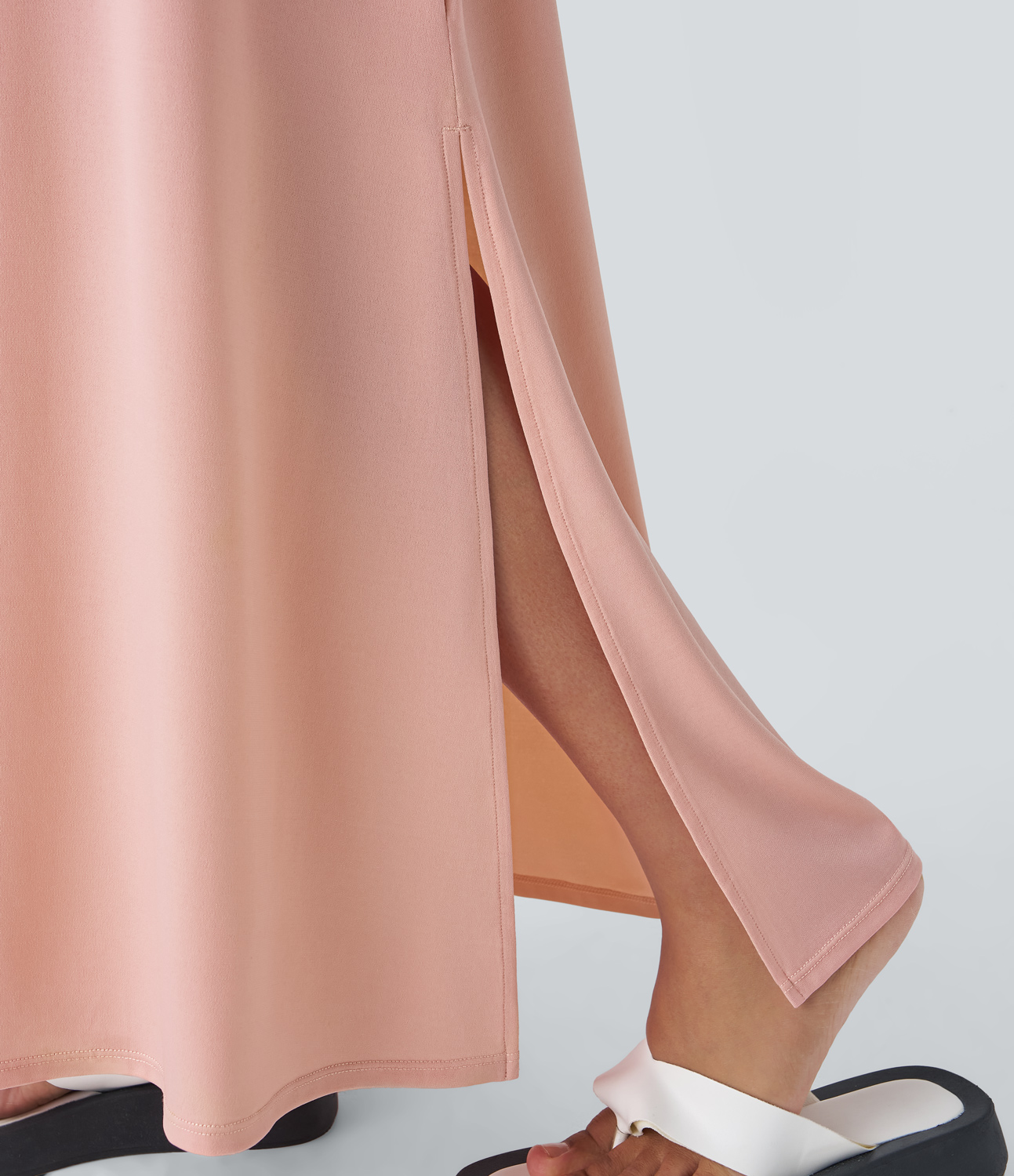 Halara V Neck Sleeveless Split Maxi Casual Dress Casual Dress - Peach Pomelo Pink - M slip dress beach dress ruched dress halter dress 