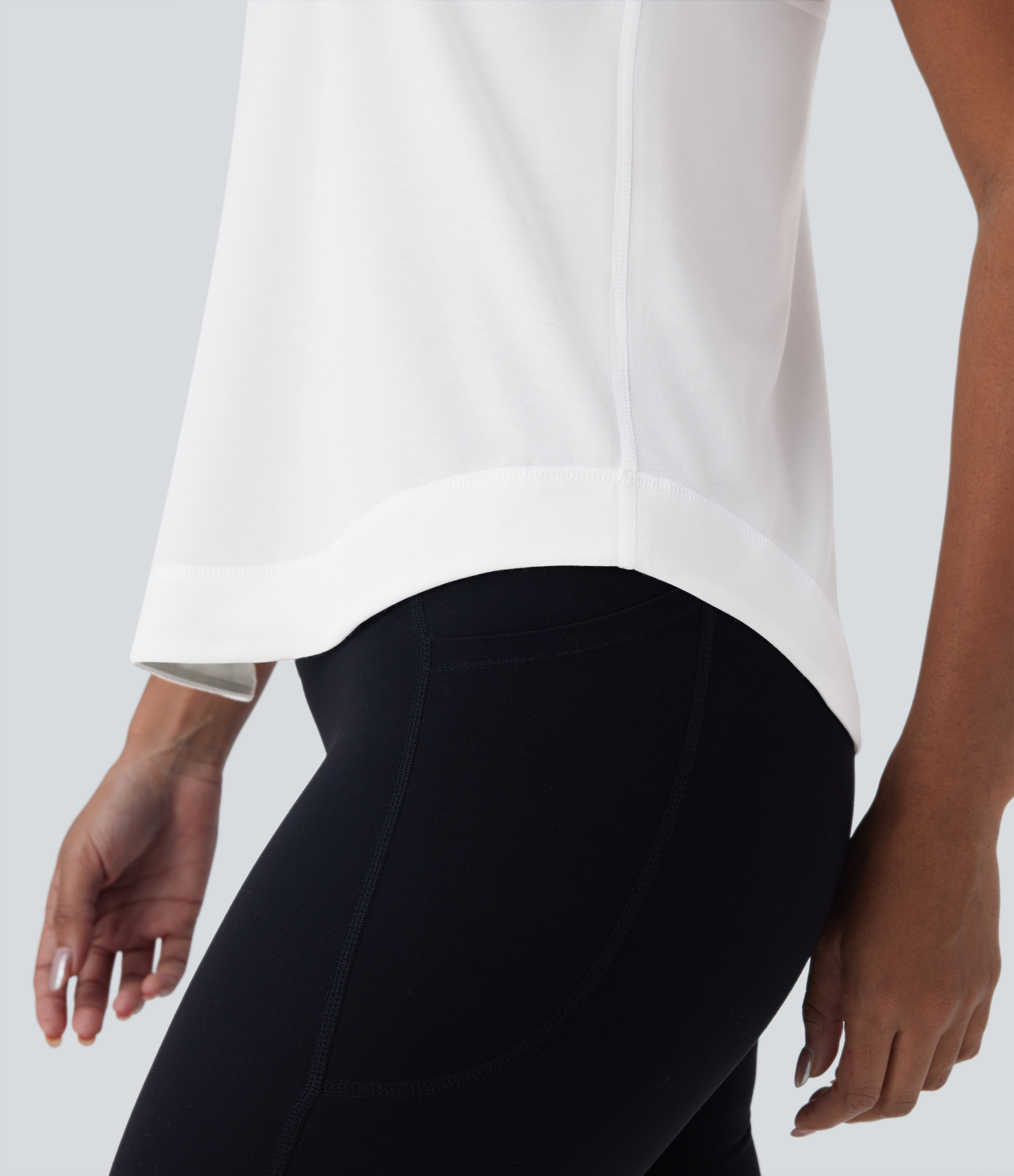 Halara Racerback Curved Hem Stripe Quick Dry Running Tank Top Tank Top - White - S golf tops halter top tunic tops sleeveless tops 