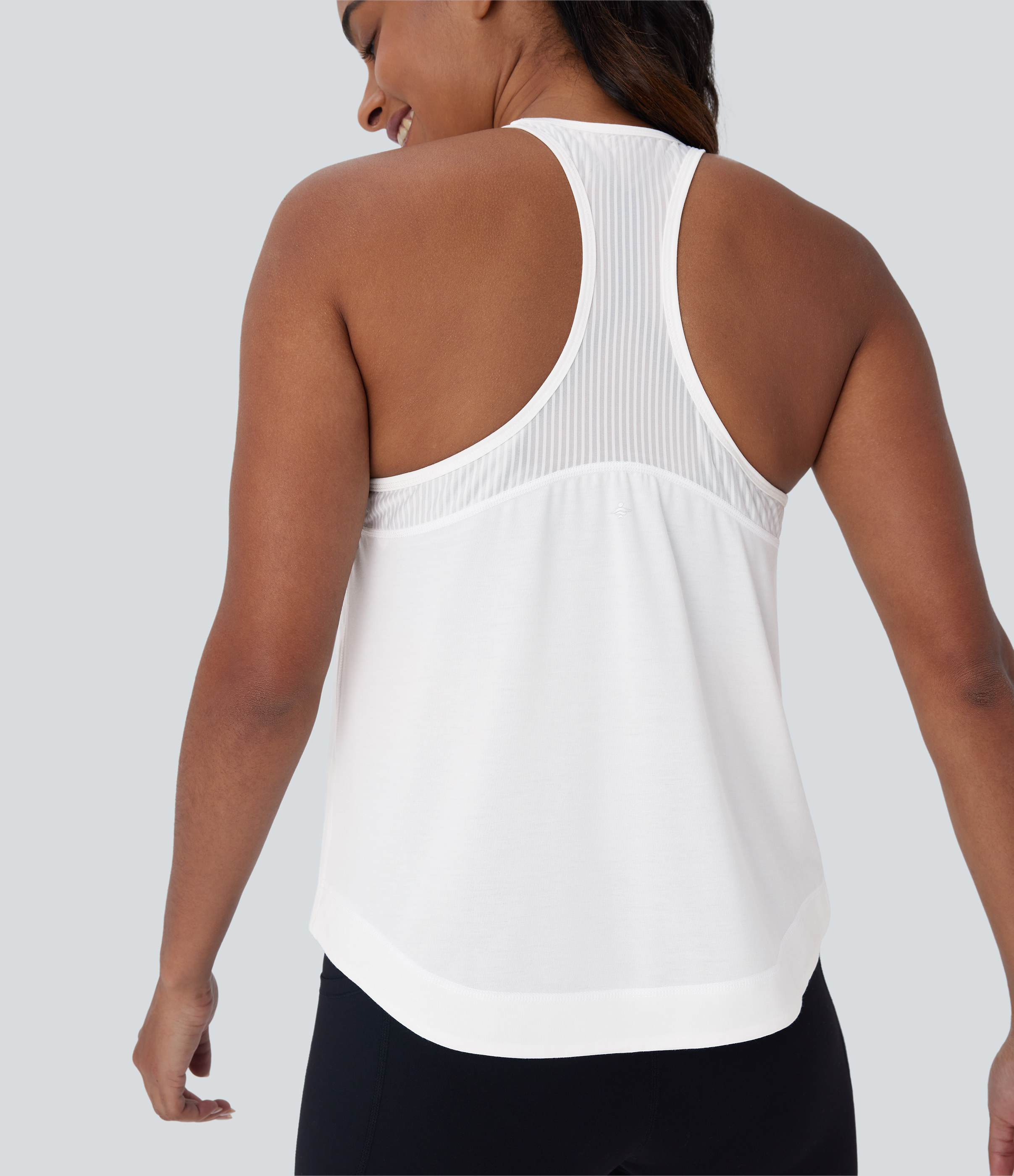 Halara Racerback Curved Hem Stripe Quick Dry Running Tank Top Tank Top - White - S golf tops halter top tunic tops sleeveless tops 