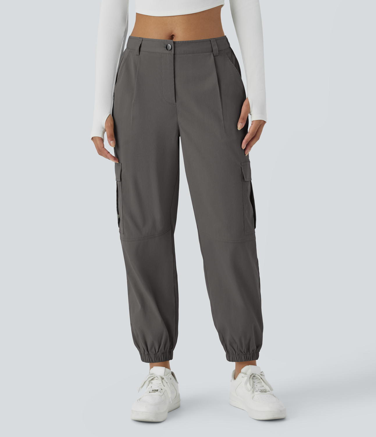 Halara Mid Rise Button Zipper Multiple Pockets Casual Cargo Joggers  - Thunderstorm - S(regular) 