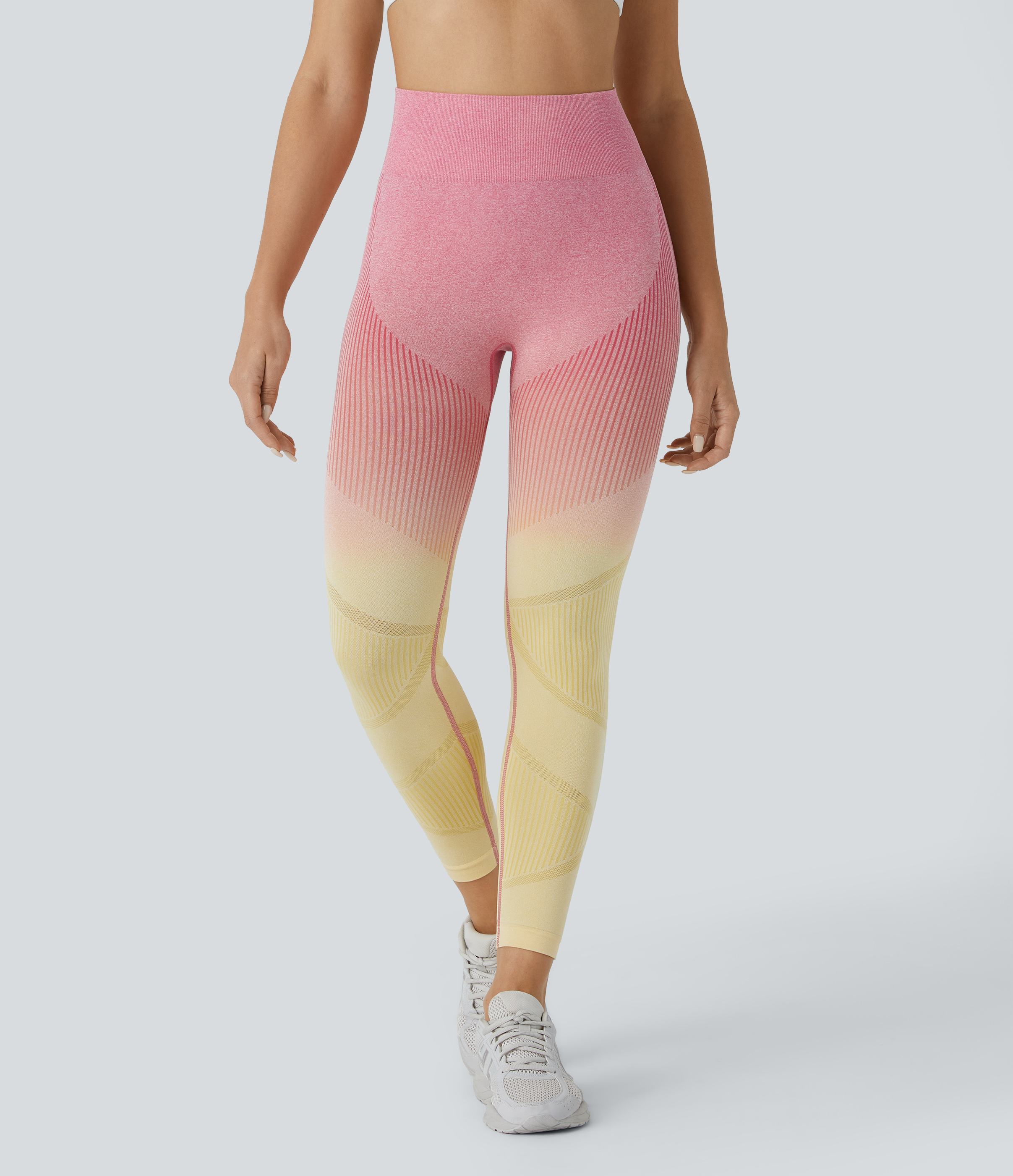 Halara Seamless Flow High Waisted Gradient Yoga Leggings  - Pink Yellow Gradient - XS gym leggings leggings with pockets 
