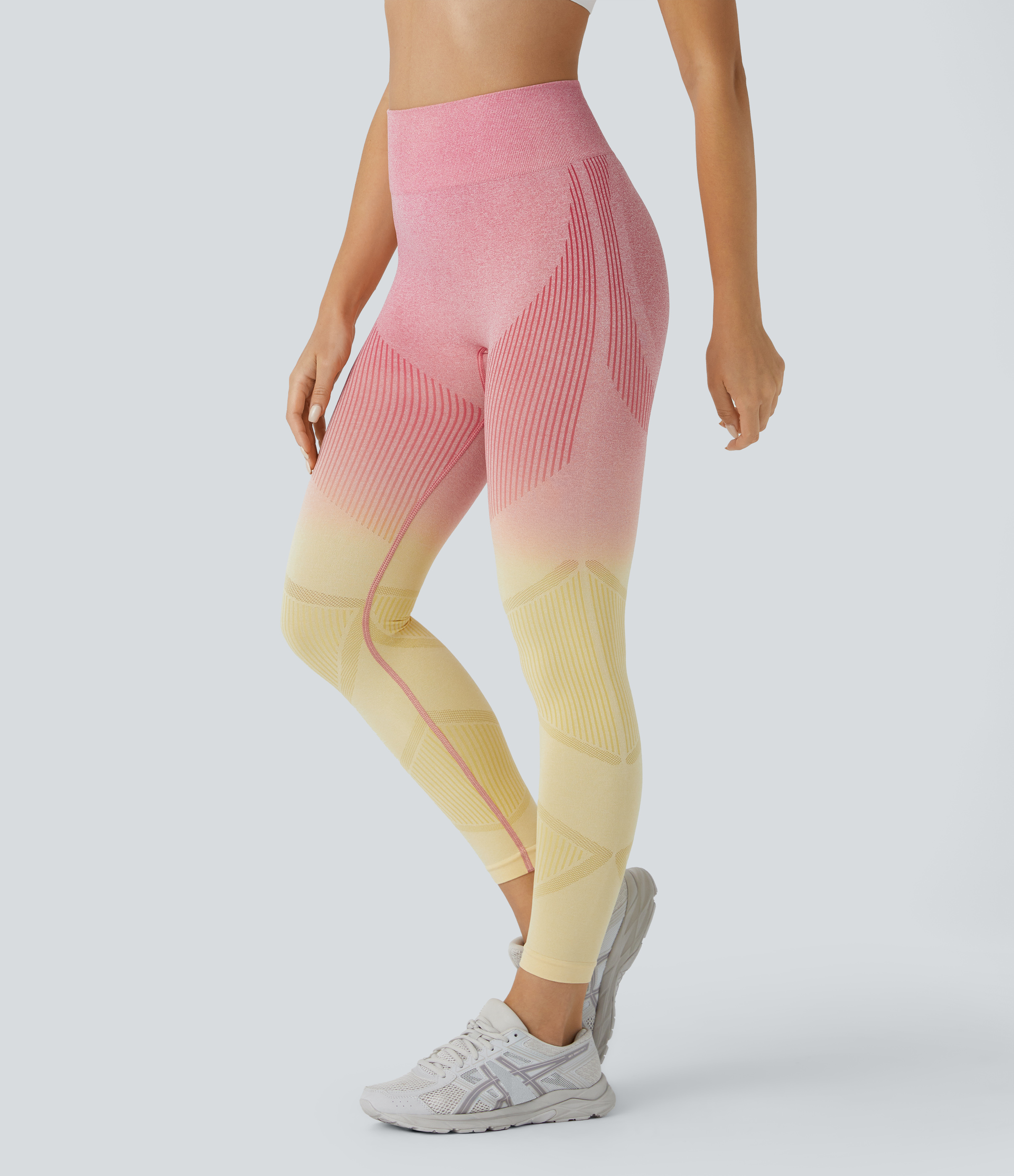 Halara Seamless Flow High Waisted Gradient Yoga Leggings  - Pink Yellow Gradient - XS gym leggings leggings with pockets 