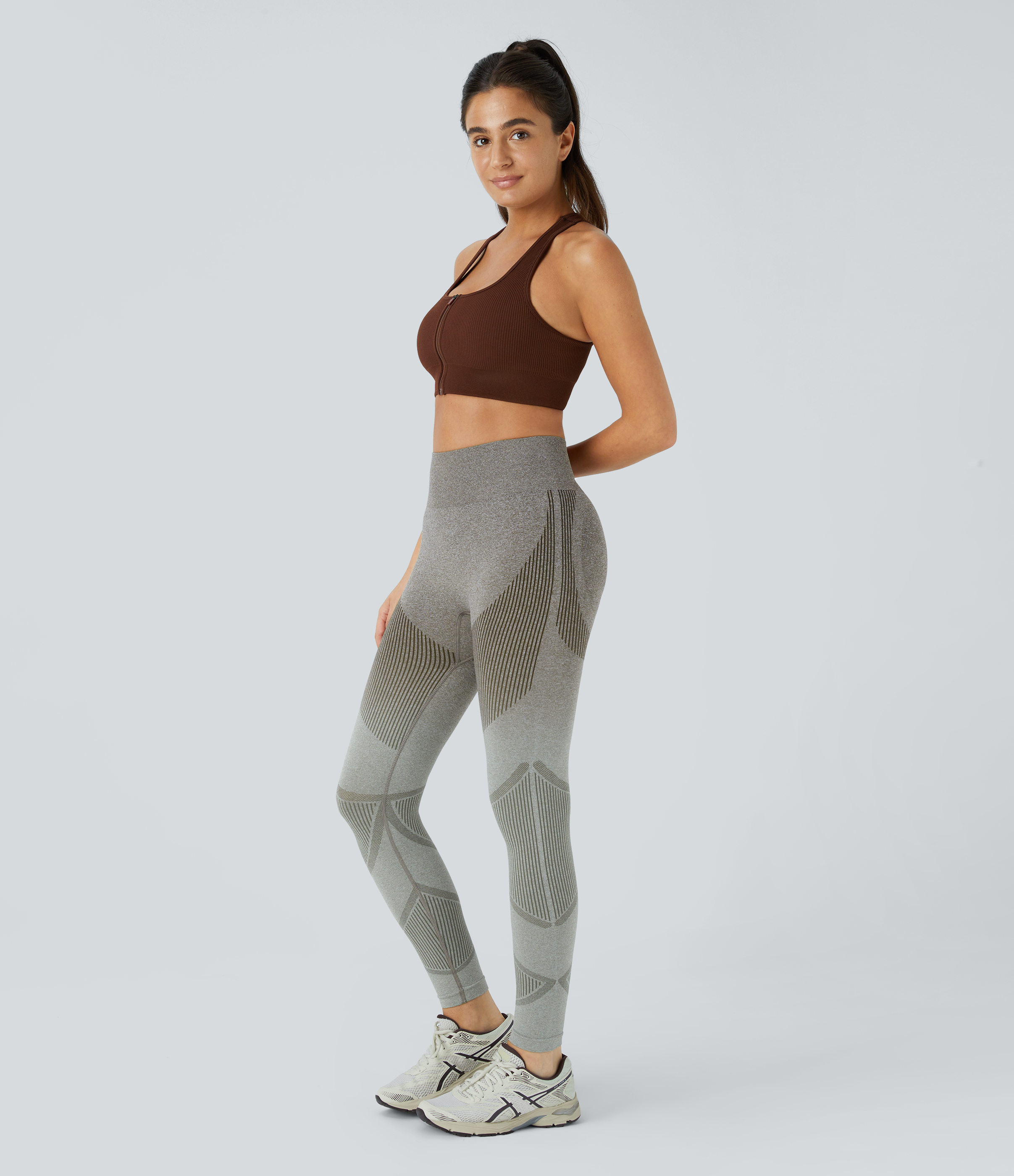 Halara Seamless Flow High Waisted Gradient Yoga Leggings  - Brown Green Gradient - XS gym leggings leggings with pockets 