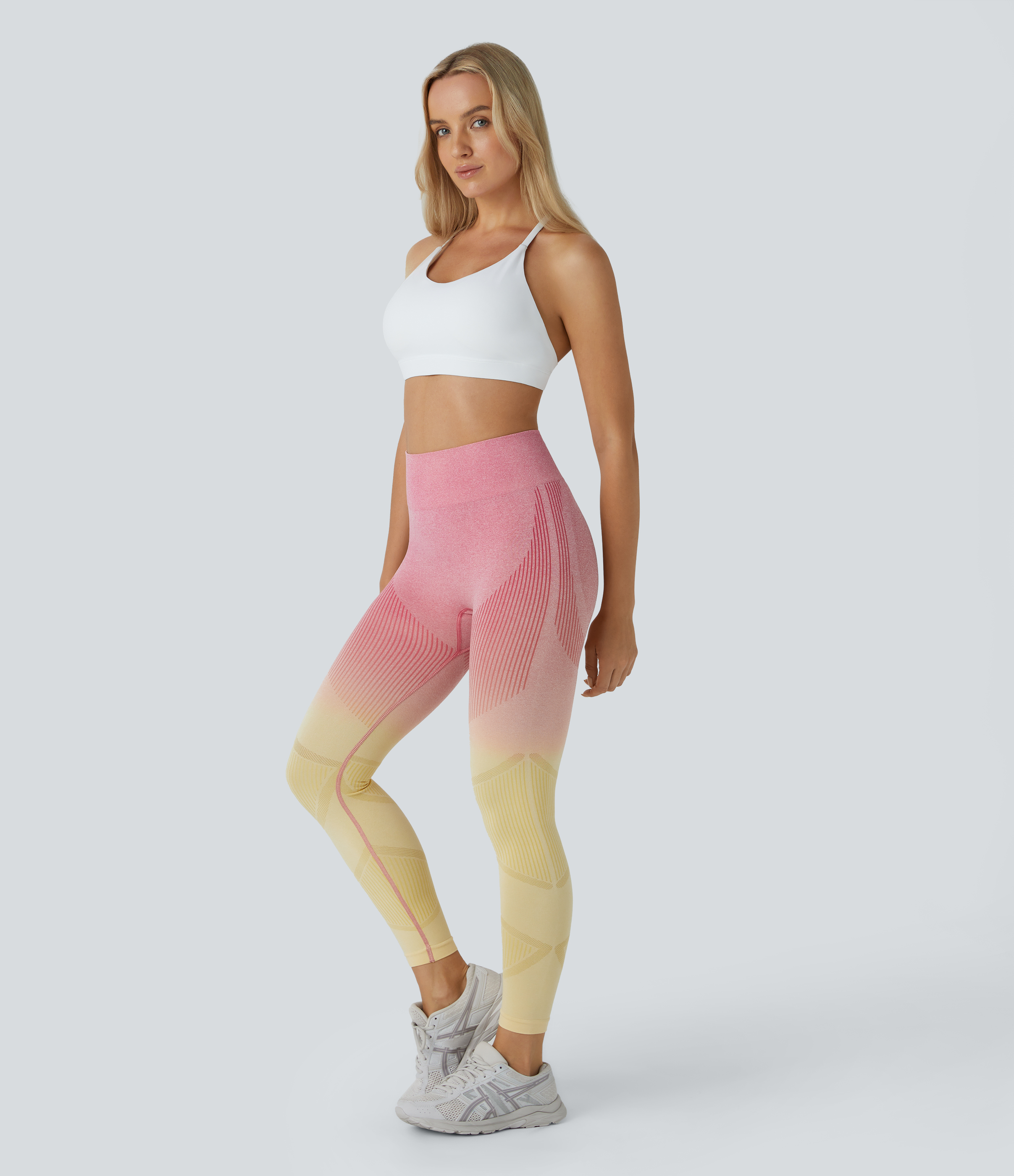 Halara Seamless Flow High Waisted Gradient Yoga Leggings  - Pink Yellow Gradient - XS gym leggings leggings with pockets 