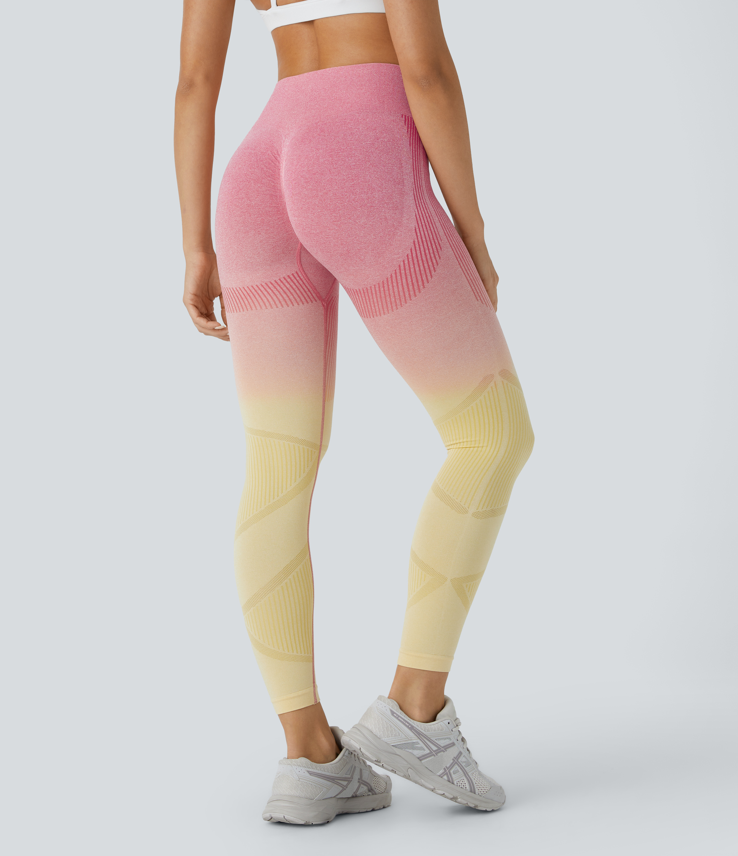 Halara Seamless Flow High Waisted Gradient Yoga Leggings  - Pink Yellow Gradient - XS gym leggings leggings with pockets 