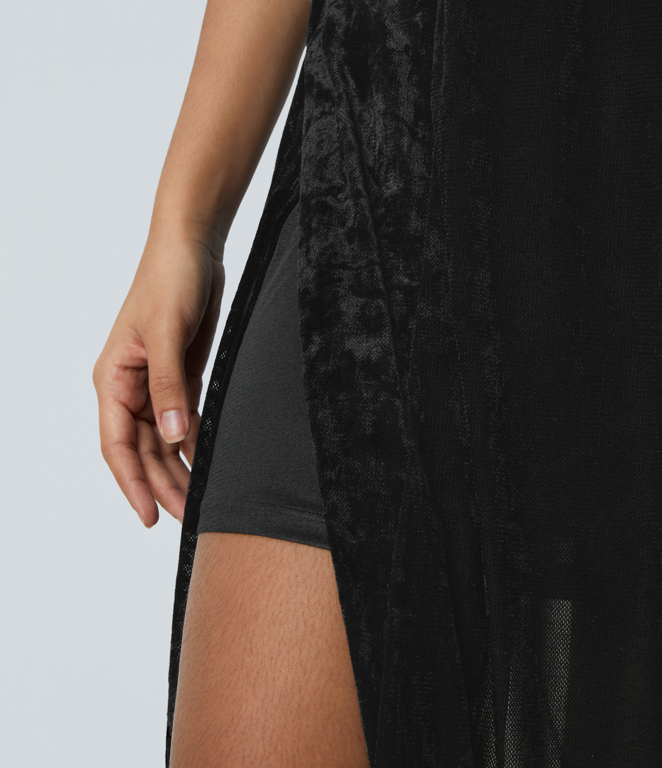 Halara Sheer High Waisted Split Velvet Maxi Party Skirt  - Black - L(regular) 