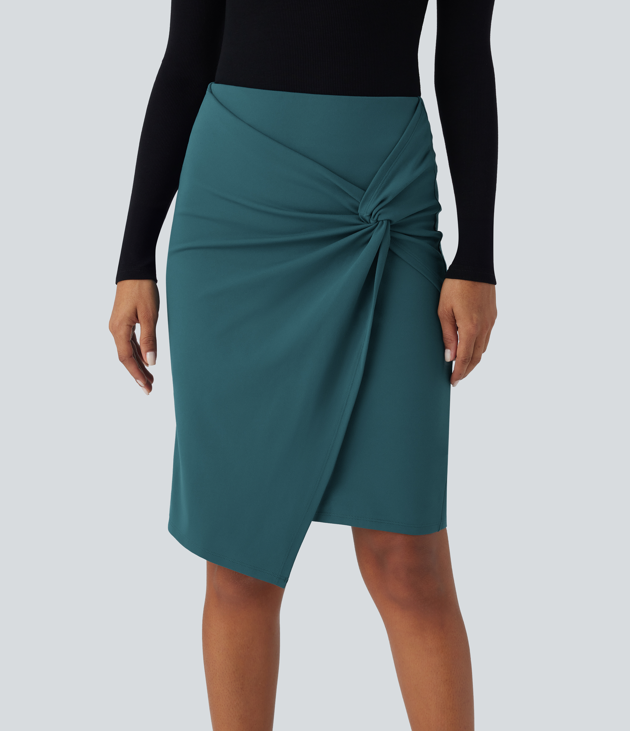 Halara High Waisted Twist 2-in-1 Work Pencil Skirt  - Atlantic Deep - S(regular) midi skirt a line skirt golfing skirt pleated tennis skirt 