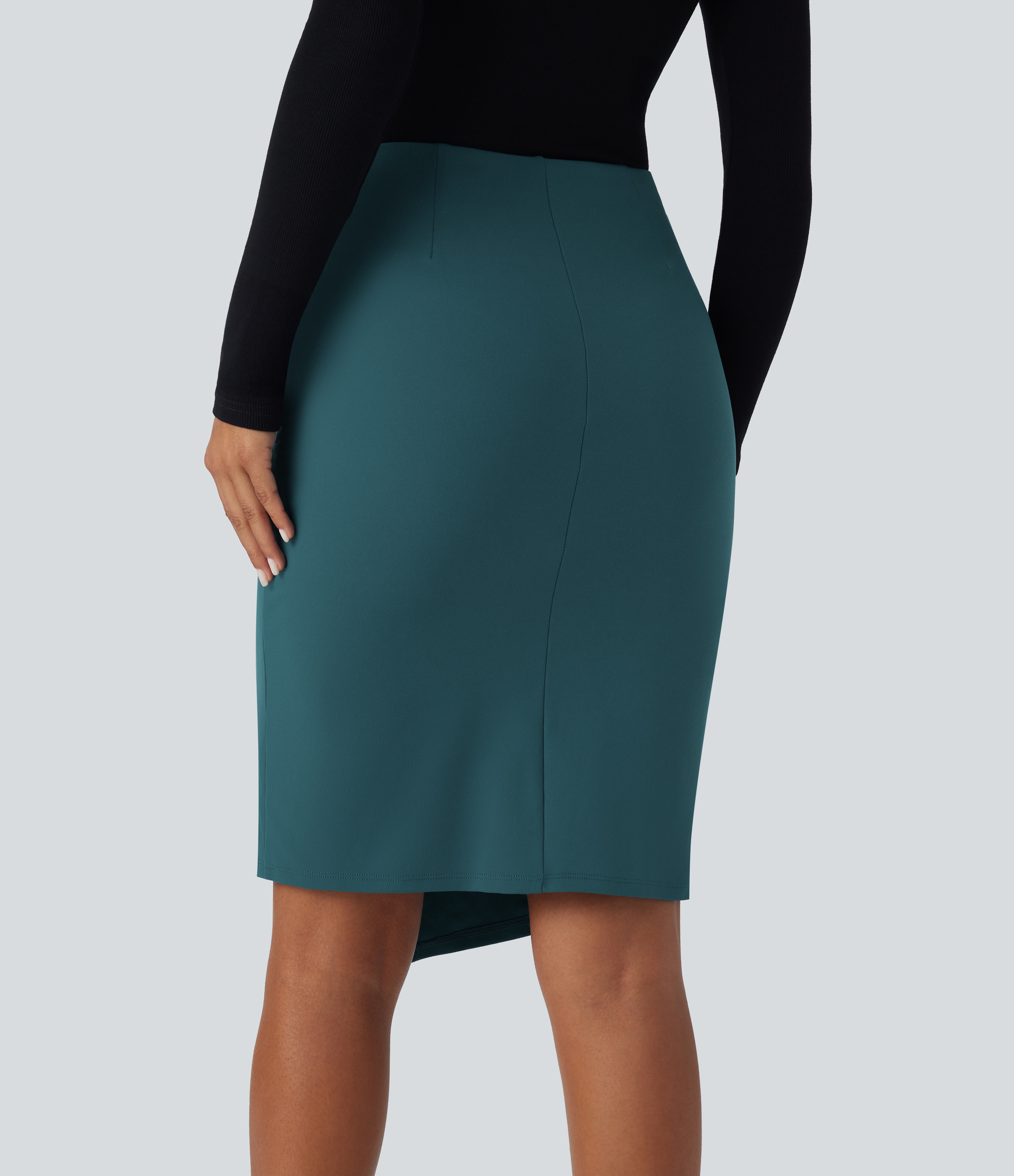 Halara High Waisted Twist 2-in-1 Work Pencil Skirt  - Atlantic Deep - S(regular) midi skirt a line skirt golfing skirt pleated tennis skirt 