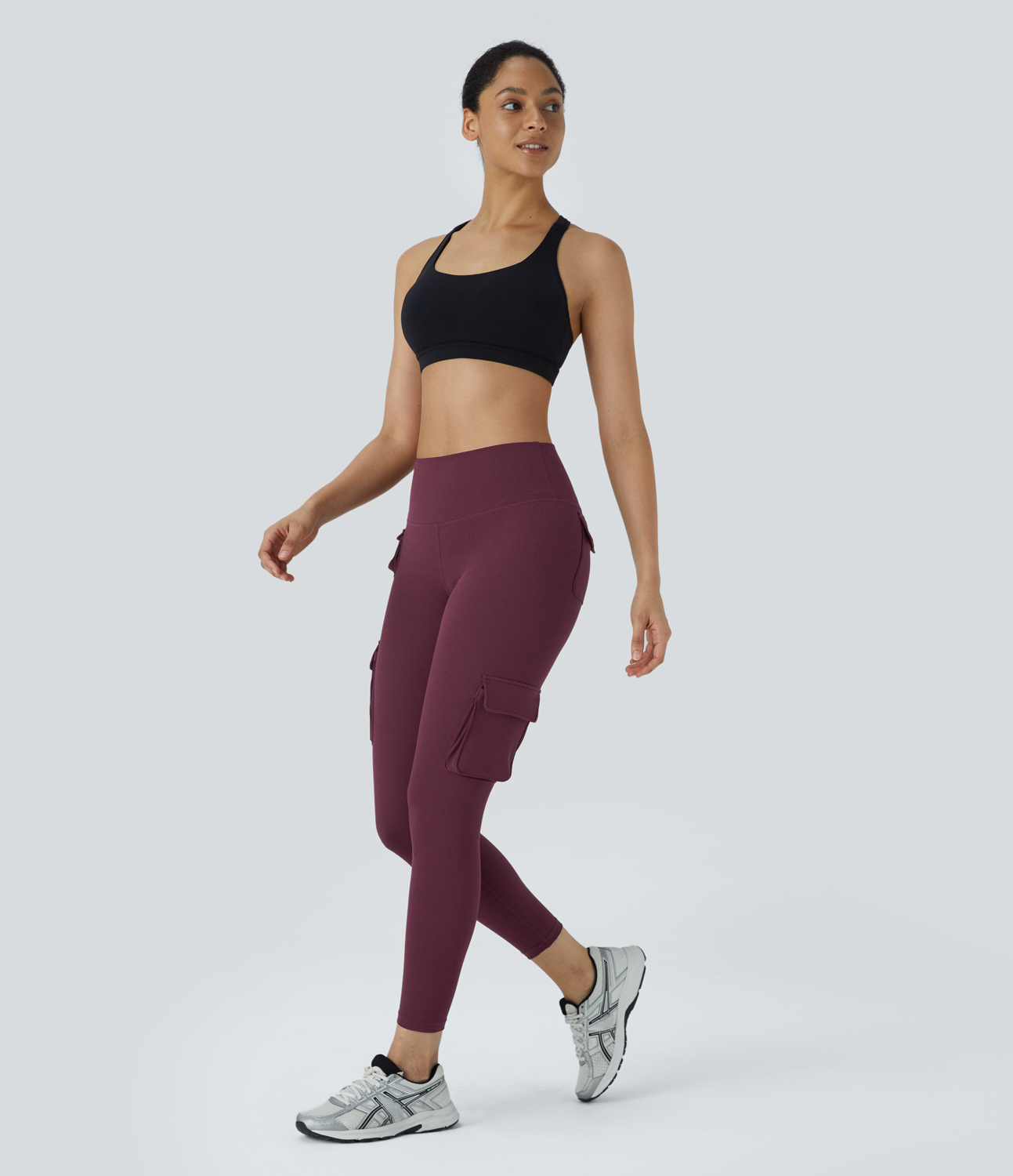 Halara High Waisted Multiple Pockets Waffle 7/8 Yoga Leggings  - Evening Red - XL(7/8) gym leggings leggings with pockets 