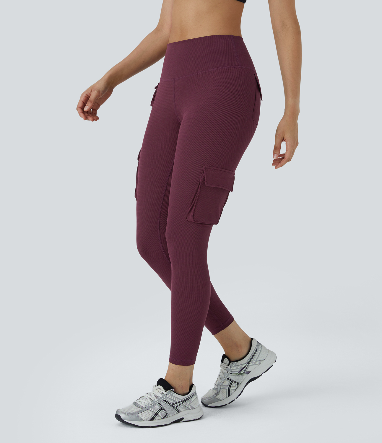 Halara High Waisted Multiple Pockets Waffle 7/8 Yoga Leggings  - Evening Red - XL(7/8) gym leggings leggings with pockets 