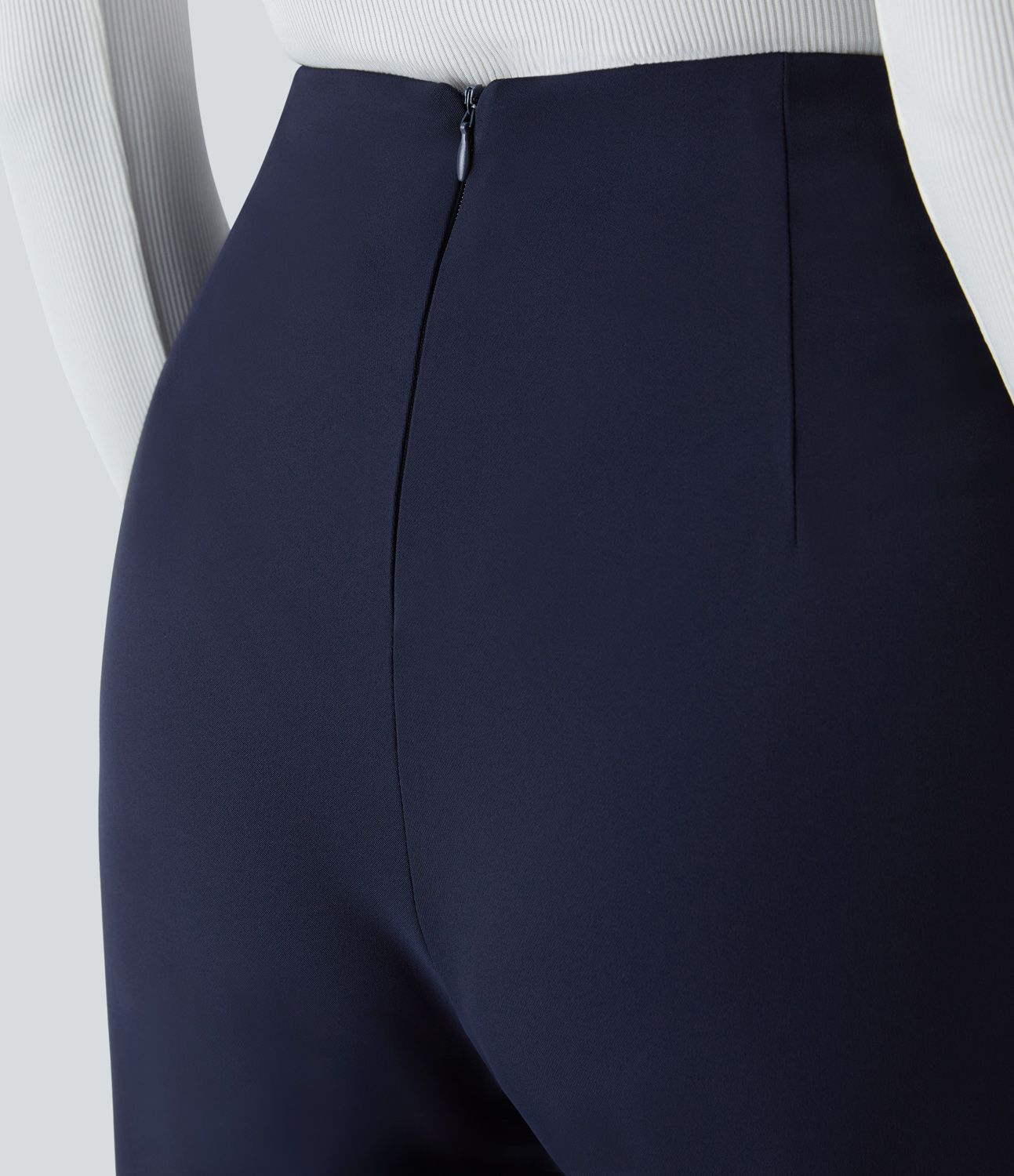 Halara High Waisted Crisscross Decorative Button Back Invisible Zipper Wide Leg Work Pants  - Peacoat - L(regular) sweatpants jogger pants 