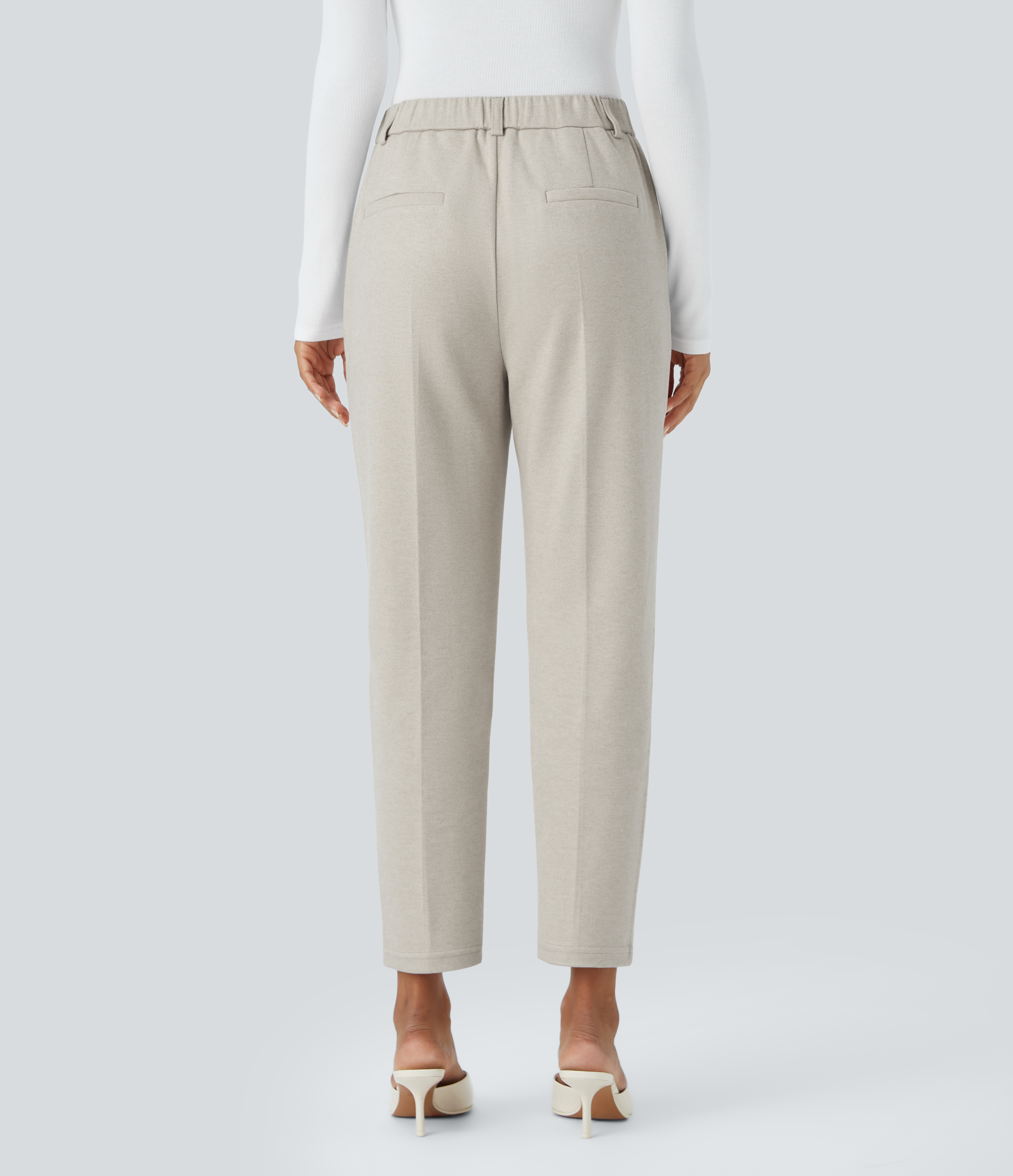 Halara High Waisted Button Zipper Side Pocket Work Pants  - Earth Tile Gray - XL(regular) sweatpants jogger pants stacked sweatpants 