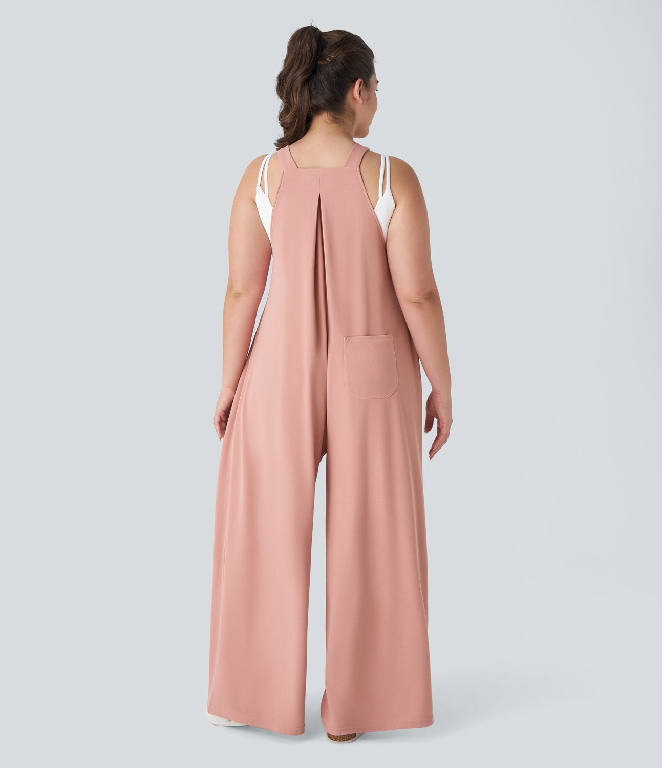 

Halara Adjustable Strap Button Multiple Pockets Plicated Waffle Casual Plus Size Overalls - Rose Tan