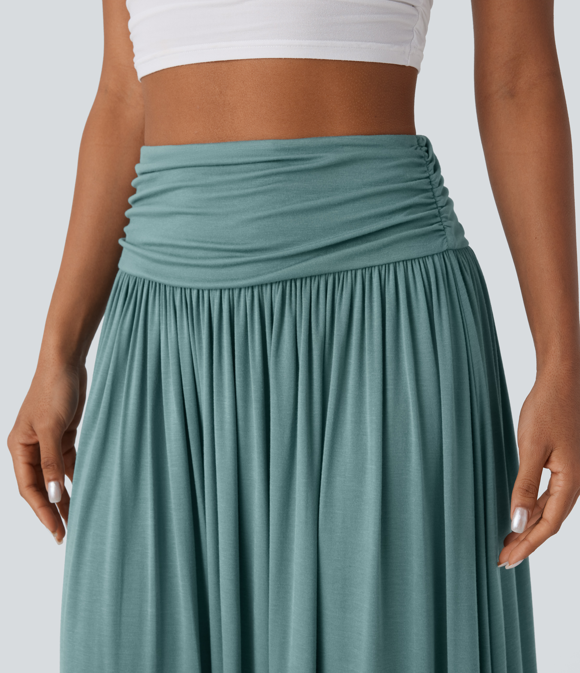 Halara High Waisted Ruched Flowy Maxi Casual Skirt  - Mineral Blue - S(regular) 