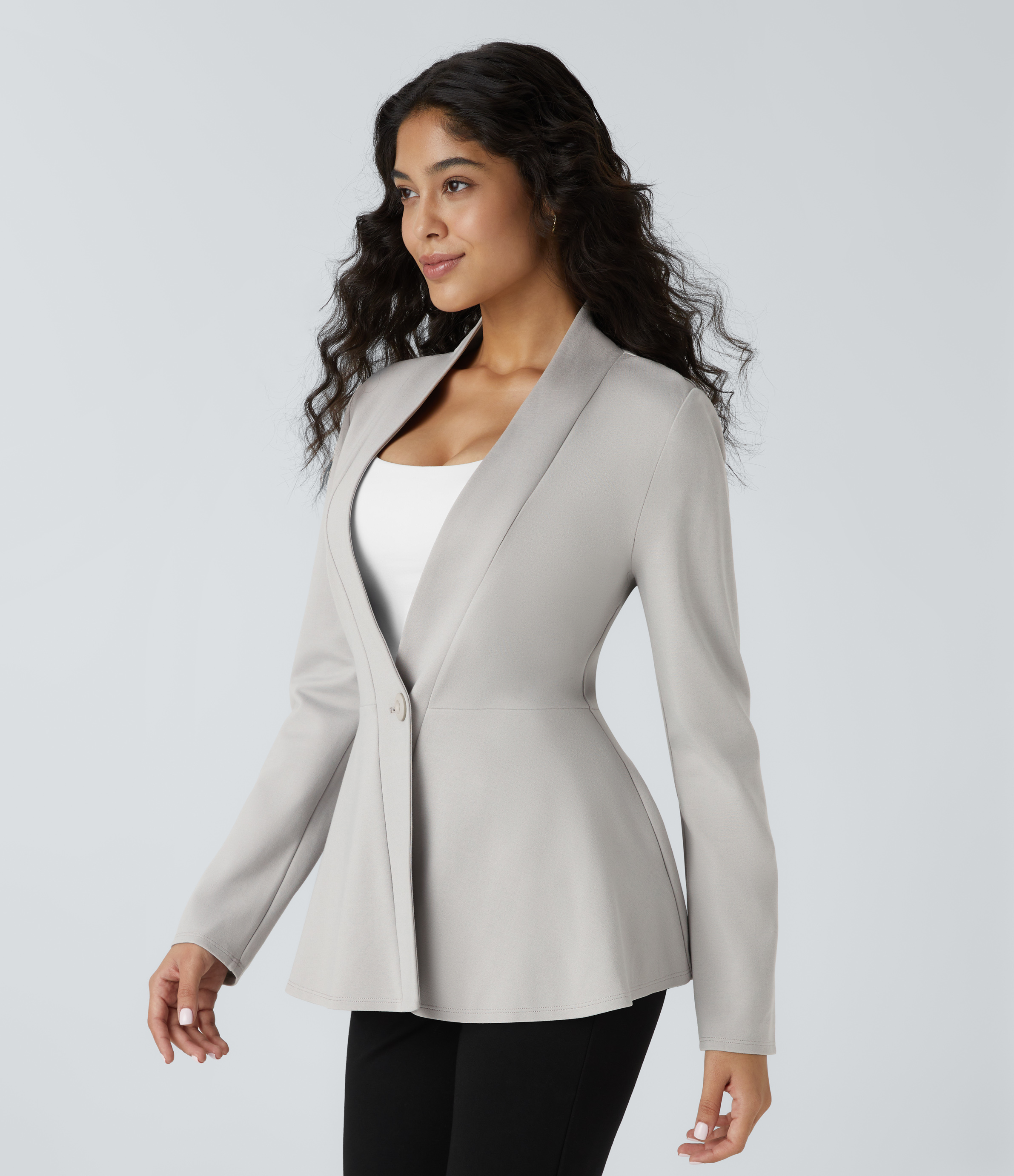 V Neck Single Front Work Peplum Jacket