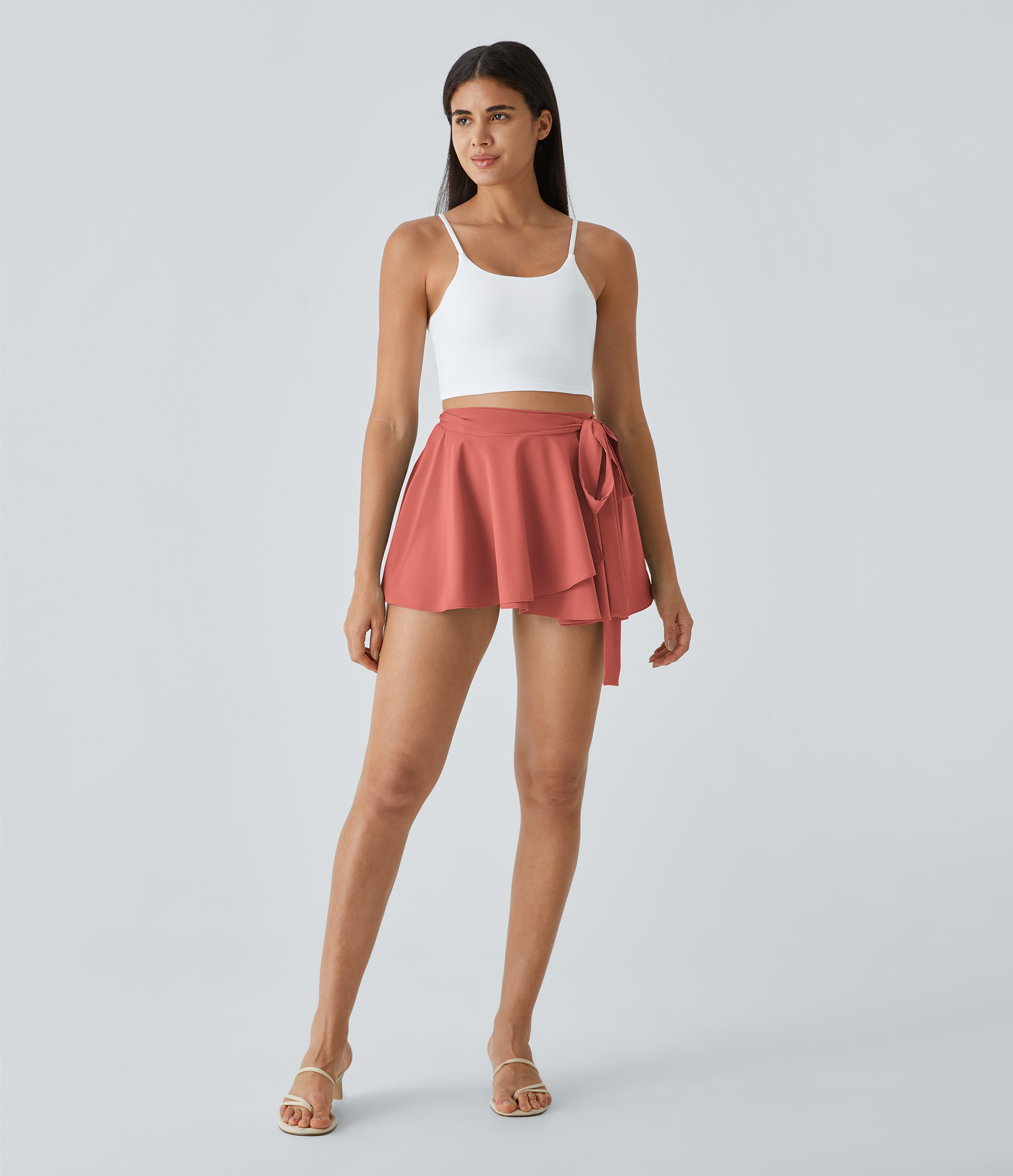 Halara Breezefulв„ў High Waisted Tie Side 2-in-1 Side Pocket Flowy Micro Mini Flare Quick Dry Casual Skirt  - Flame Red - M(regular) 