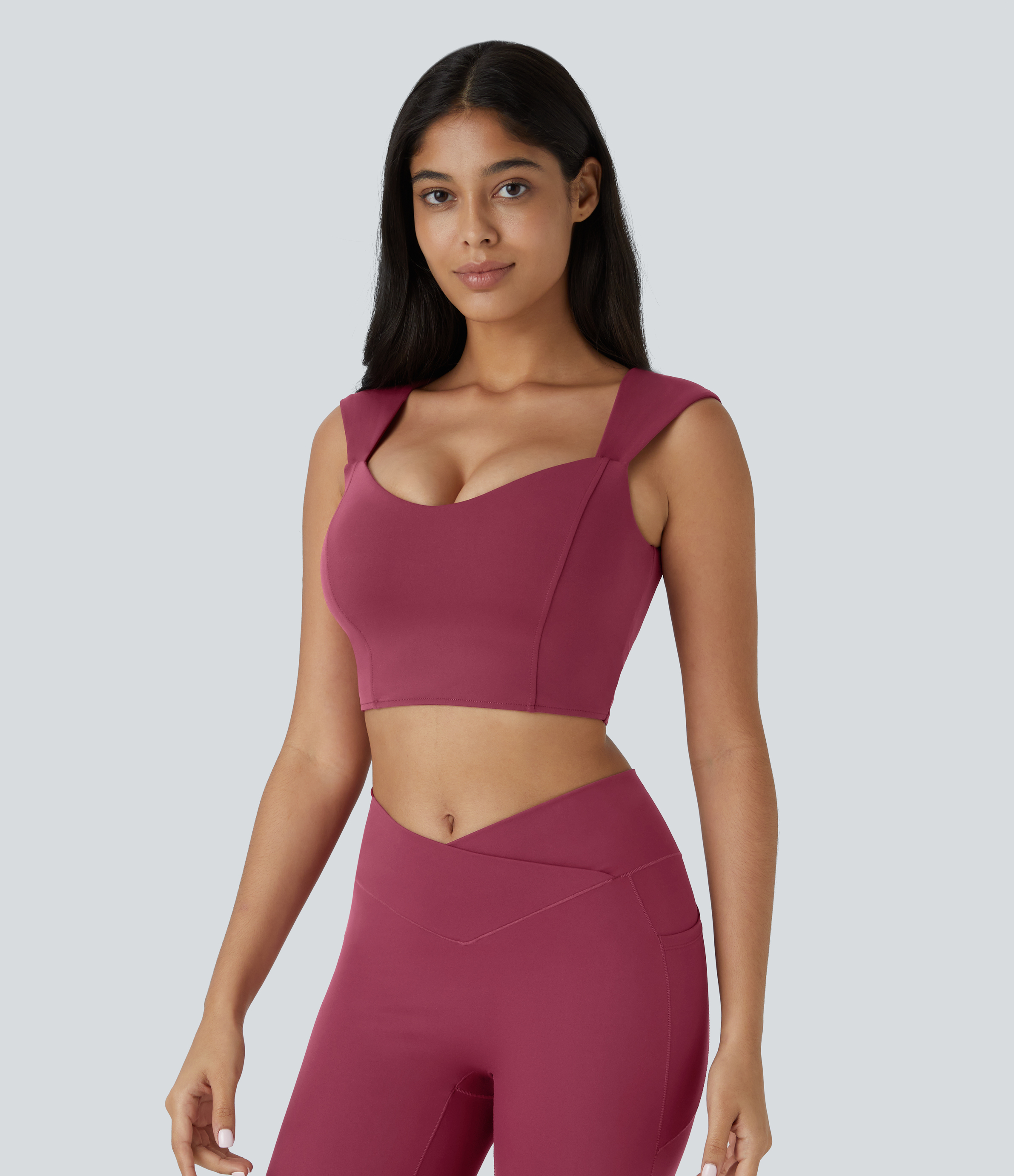 Halara Softlyzeroв„ў Airy Square Neck Small Cap Sleeve Cropped Cool Touch Yoga Sports Top  - Cordovan - S 