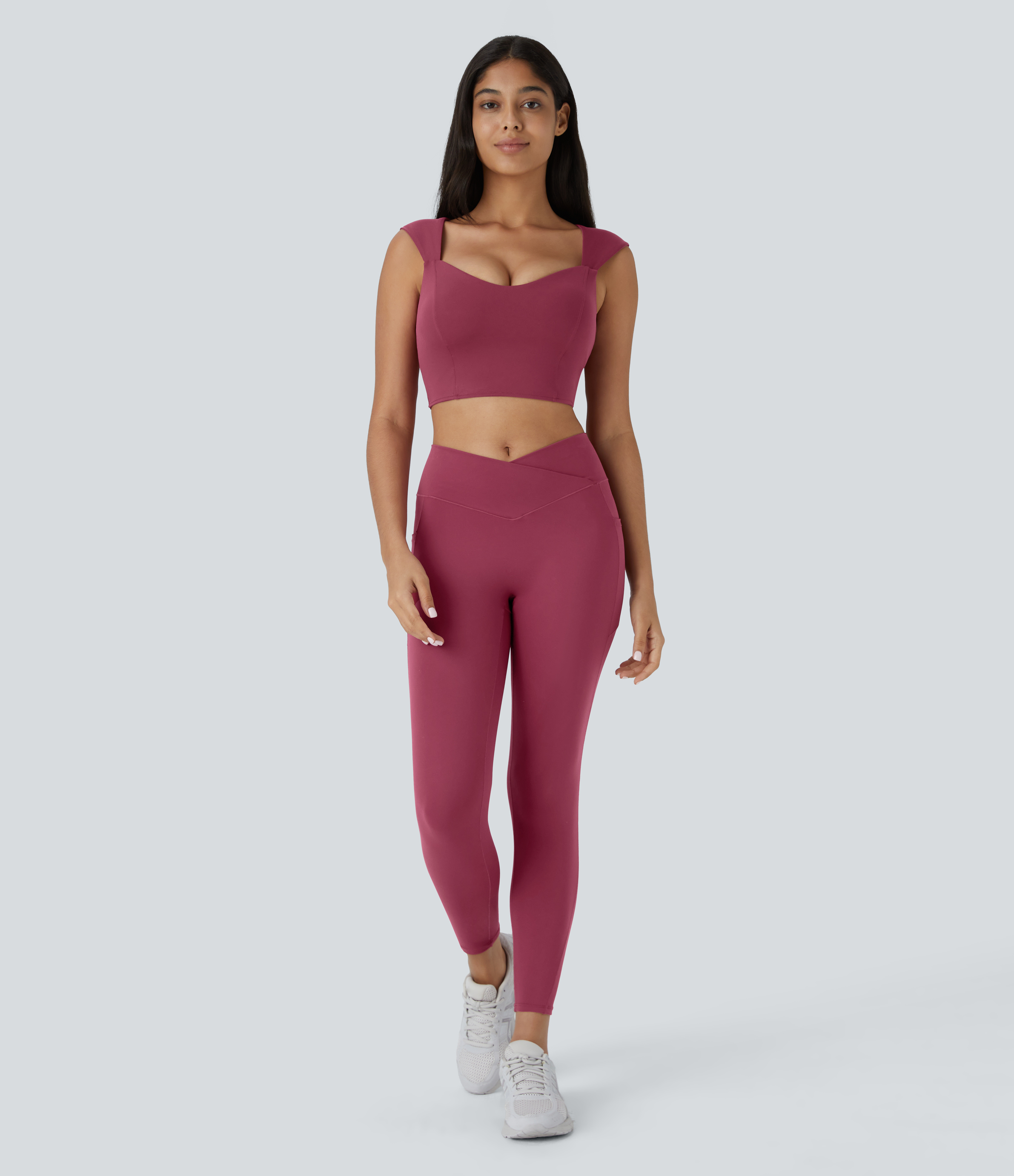 Halara Softlyzeroв„ў Airy Square Neck Small Cap Sleeve Cropped Cool Touch Yoga Sports Top  - Cordovan - S 