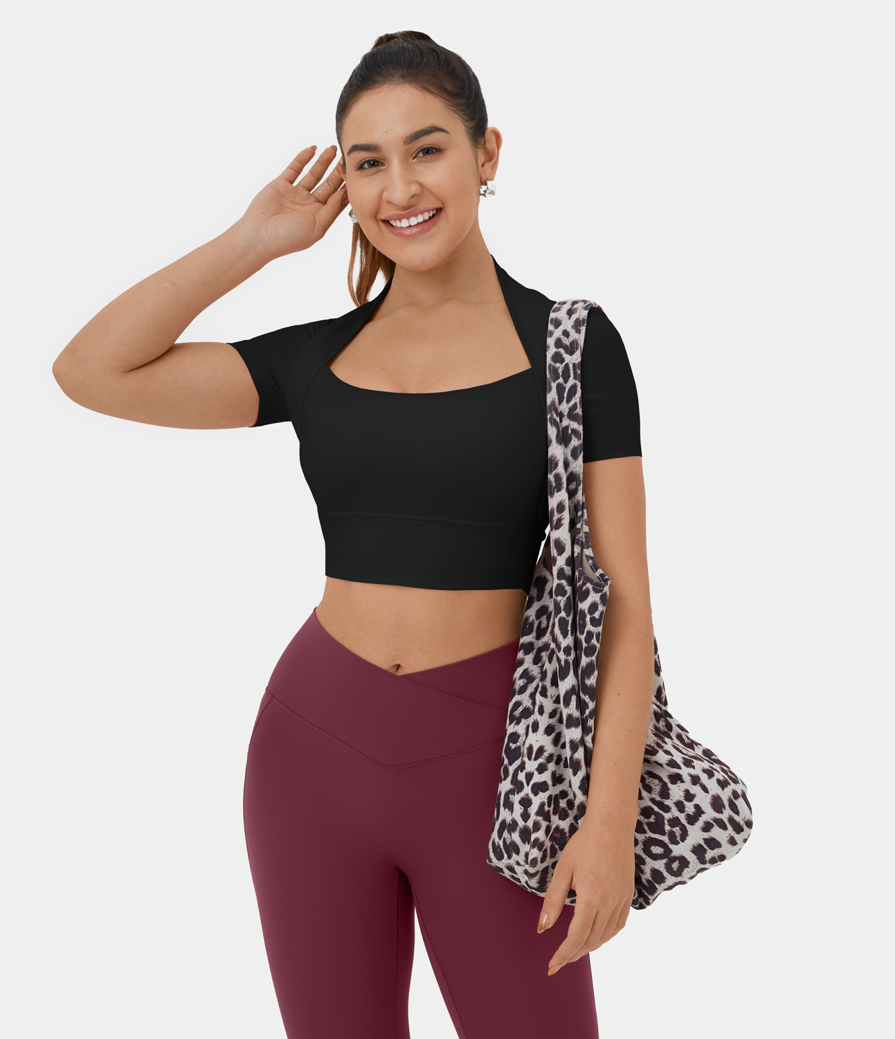 Halara Cloudfulв„ў Fabric Short Sleeve 2-in-1 Cropped Yoga Sports Top  - Black - XL 