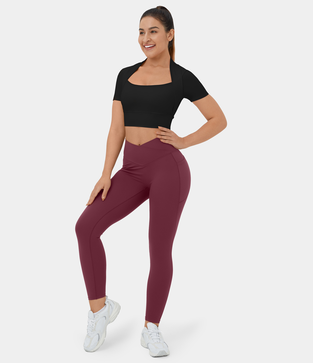 Halara Cloudfulв„ў Fabric Short Sleeve 2-in-1 Cropped Yoga Sports Top  - Black - XL 