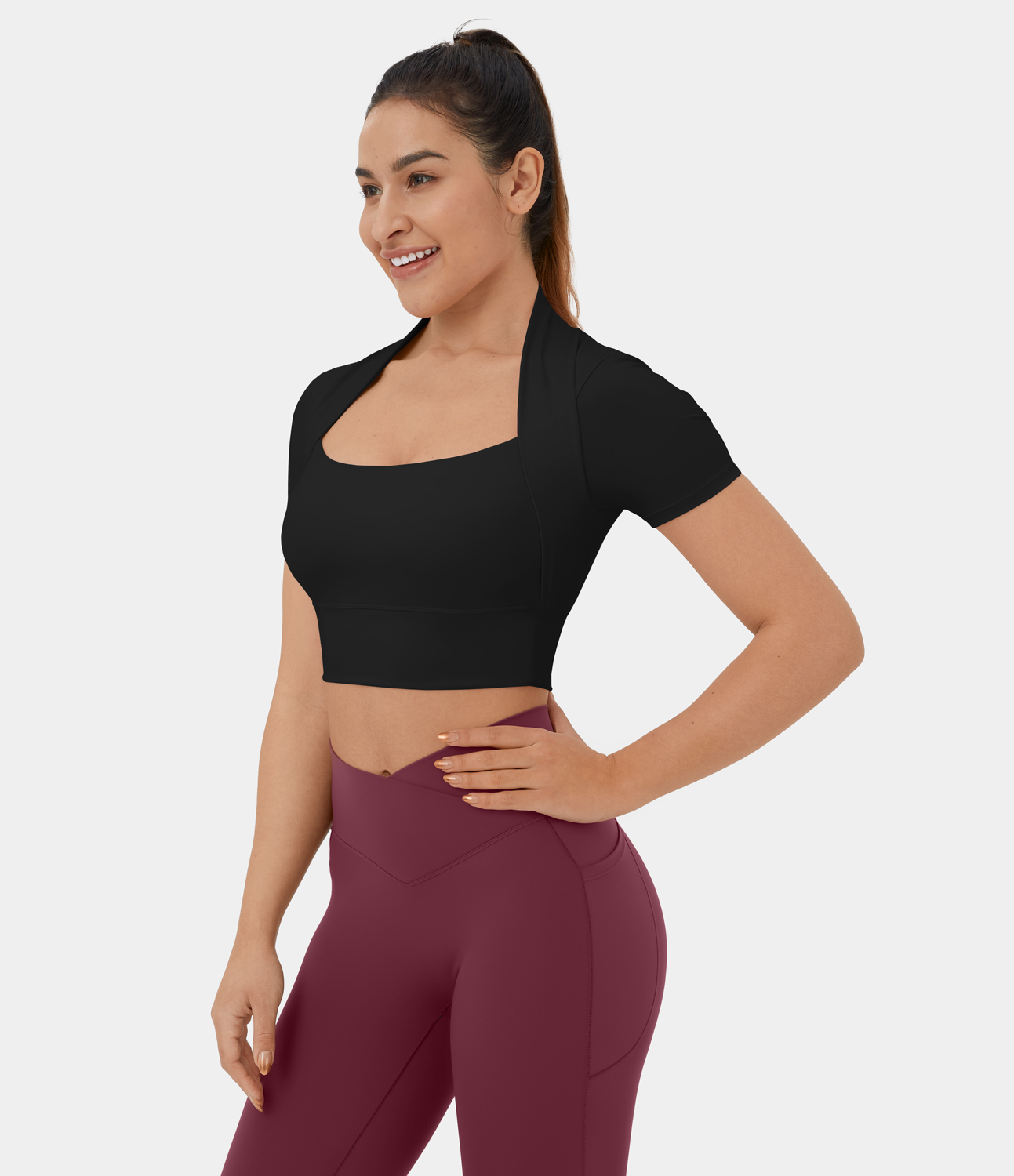 Halara Cloudfulв„ў Fabric Short Sleeve 2-in-1 Cropped Yoga Sports Top  - Black - XL 