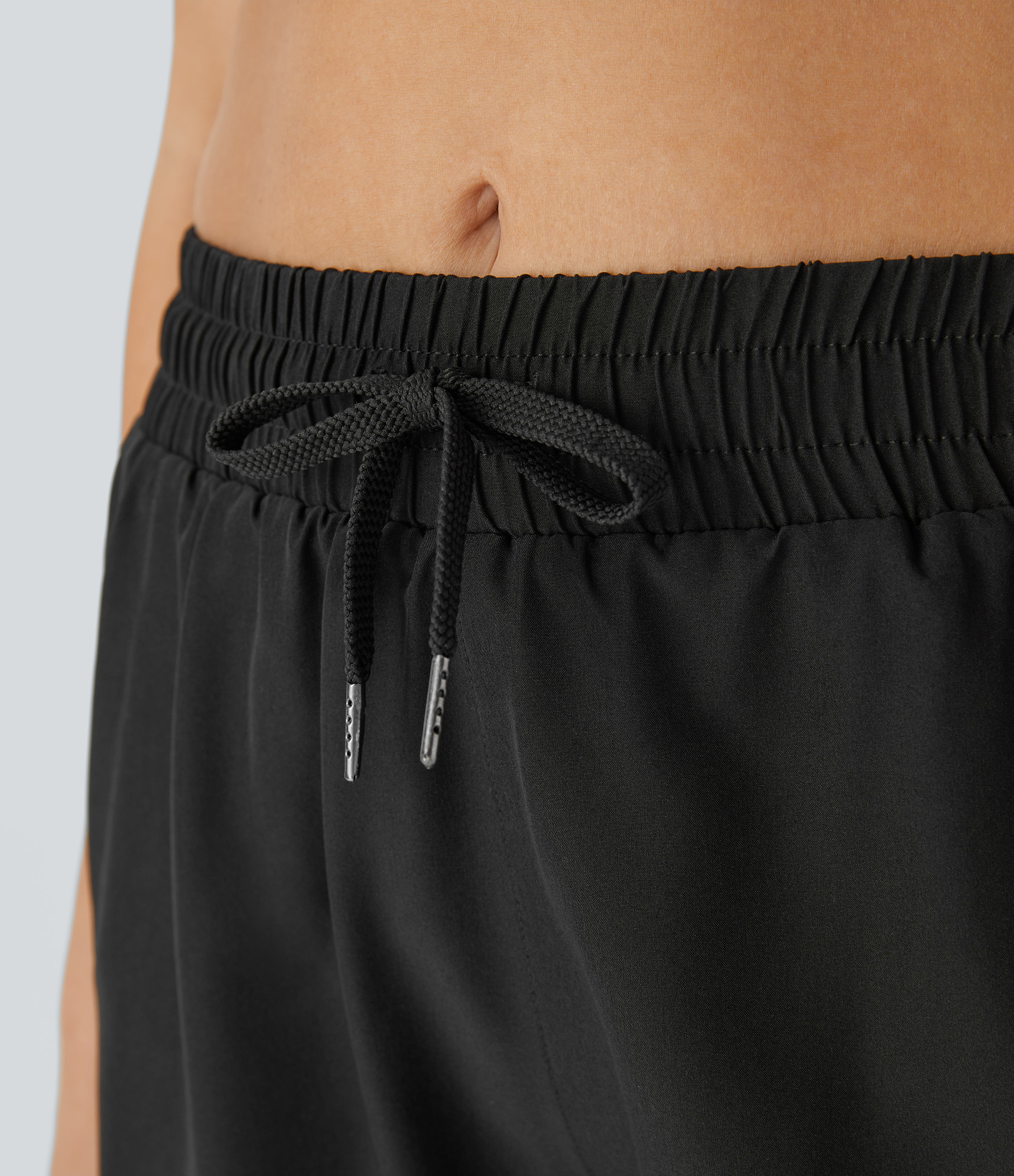 Halara Mid Rise Drawstring Contrast Mesh 2-in-1 Flowy Running Shorts 5`` Gym Short - Black - XS(Long) booty shorts compression shorts 