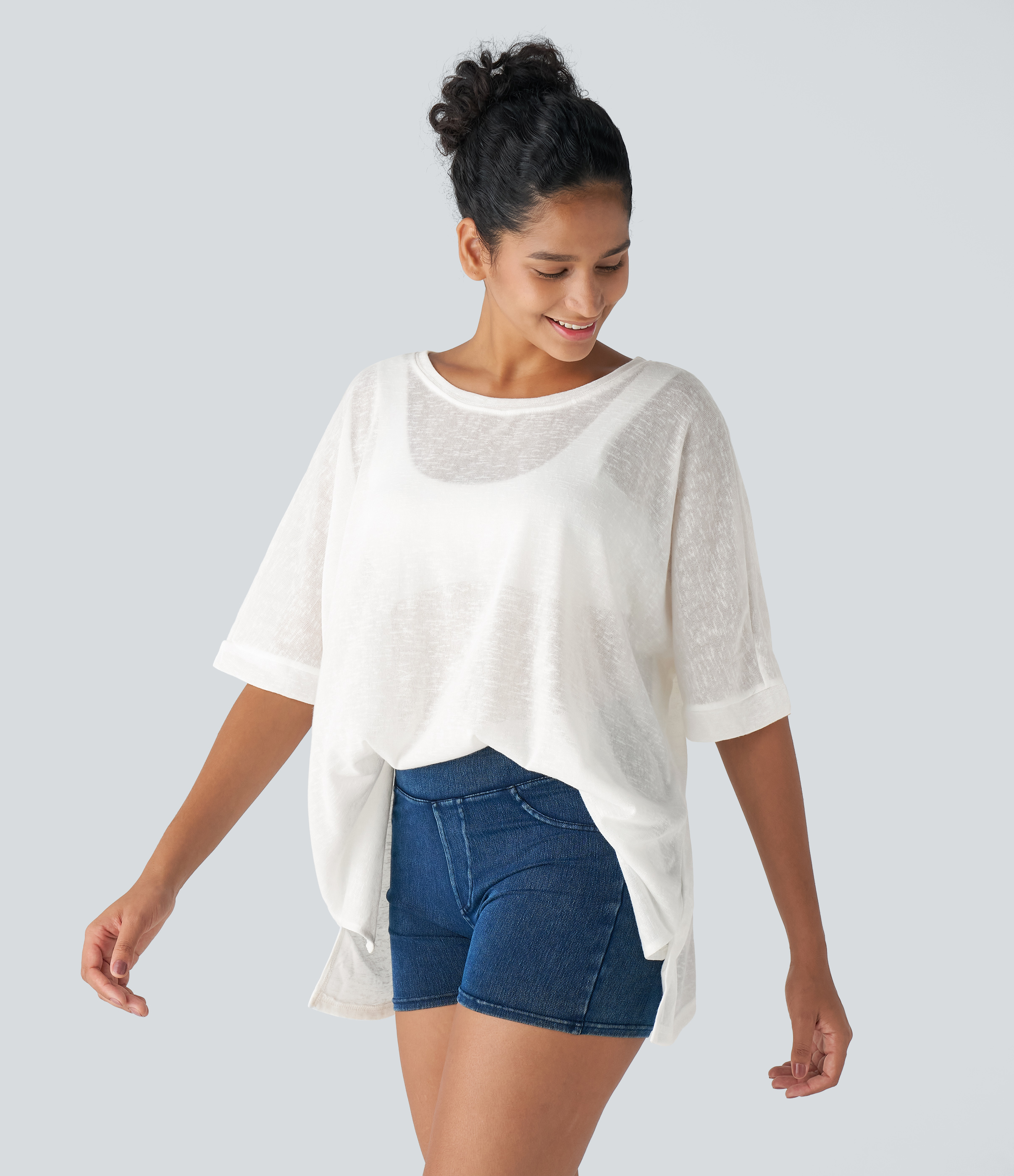 Halara Asymmetric Split Hem Sheer Oversize Casual Top Tank Top - White - XL golf tops halter top tunic tops sleeveless tops backless top 