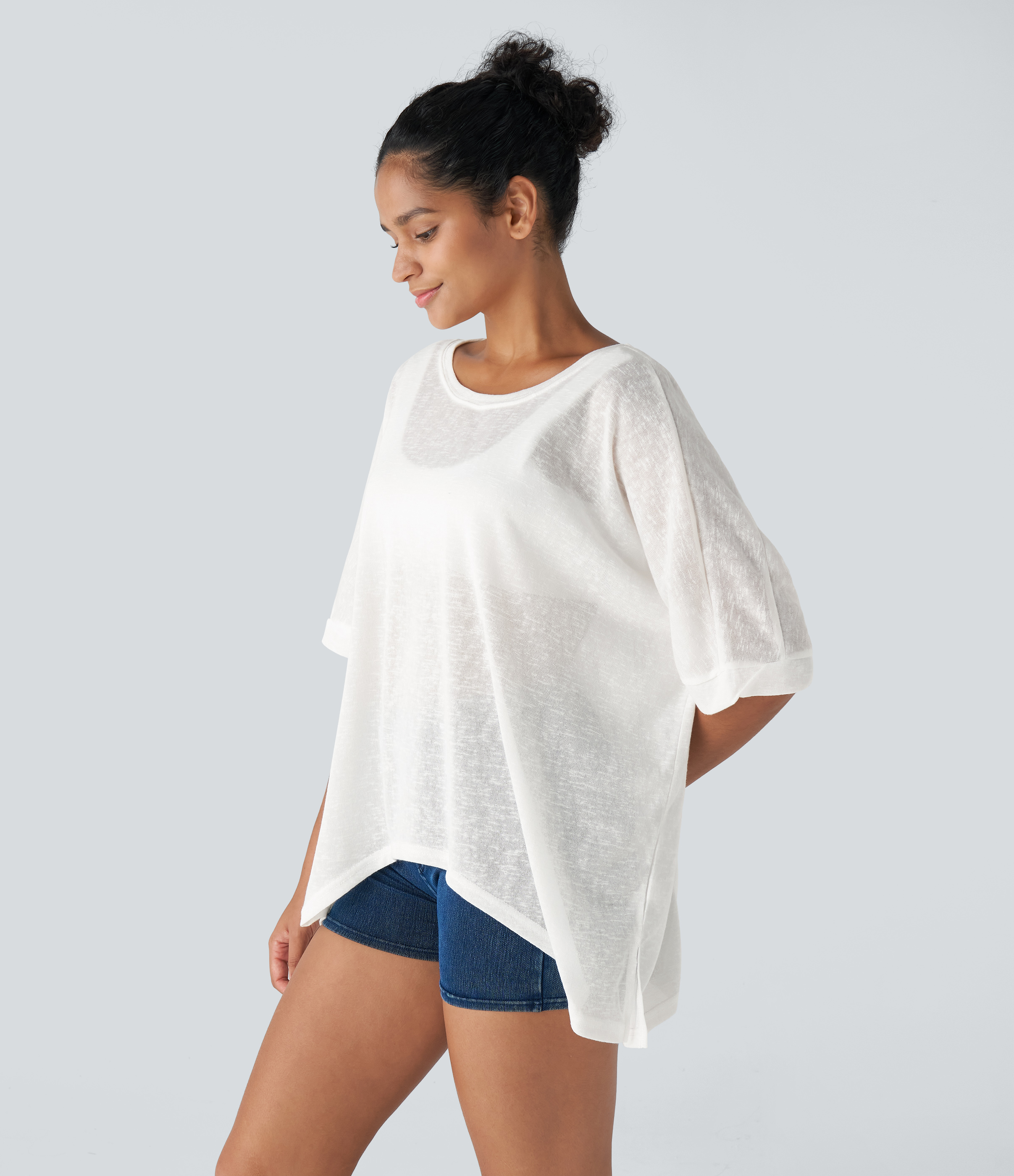 Halara Asymmetric Split Hem Sheer Oversize Casual Top Tank Top - White - XL golf tops halter top tunic tops sleeveless tops backless top 
