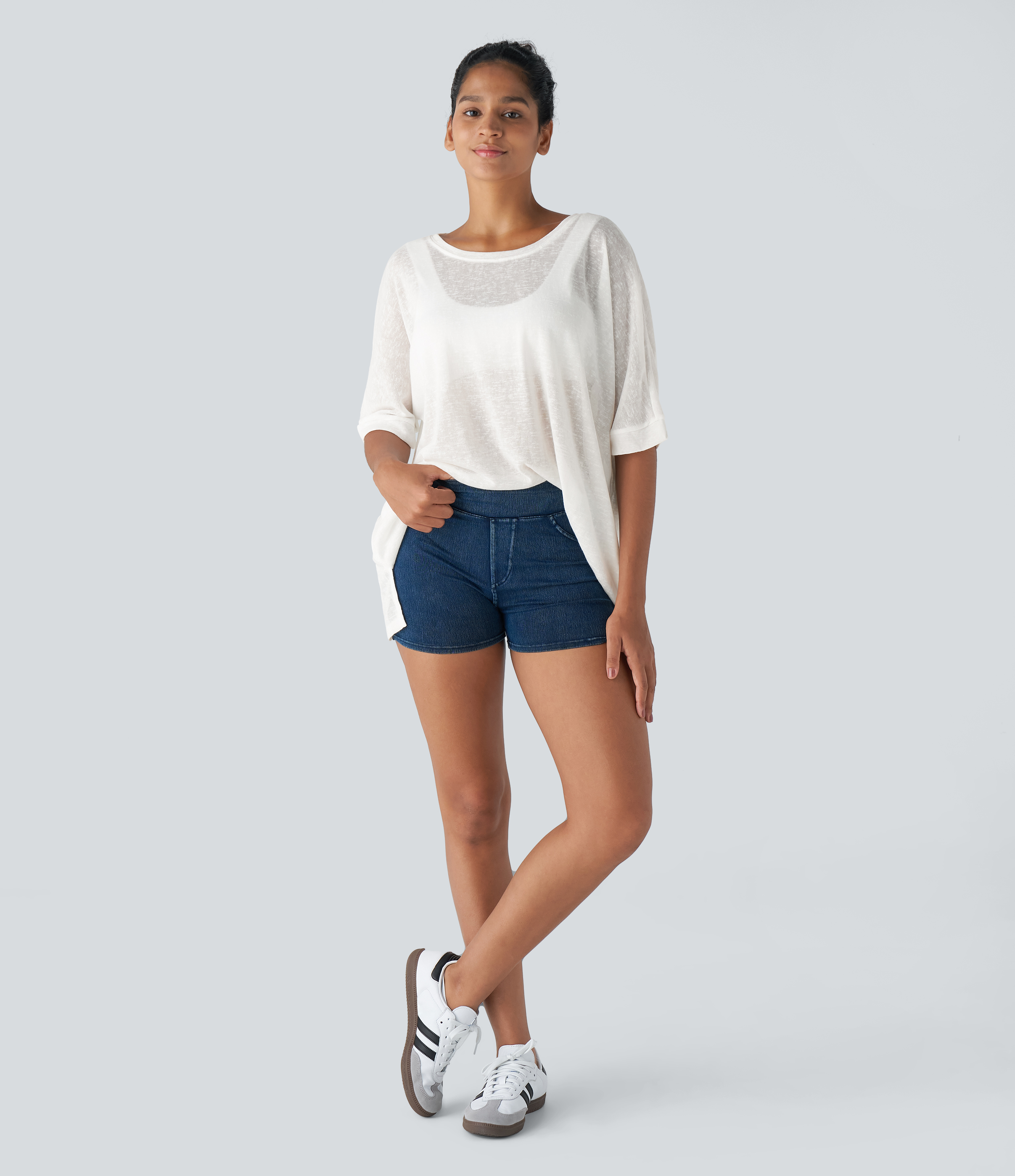 Halara Asymmetric Split Hem Sheer Oversize Casual Top Tank Top - White - XL golf tops halter top tunic tops sleeveless tops backless top 