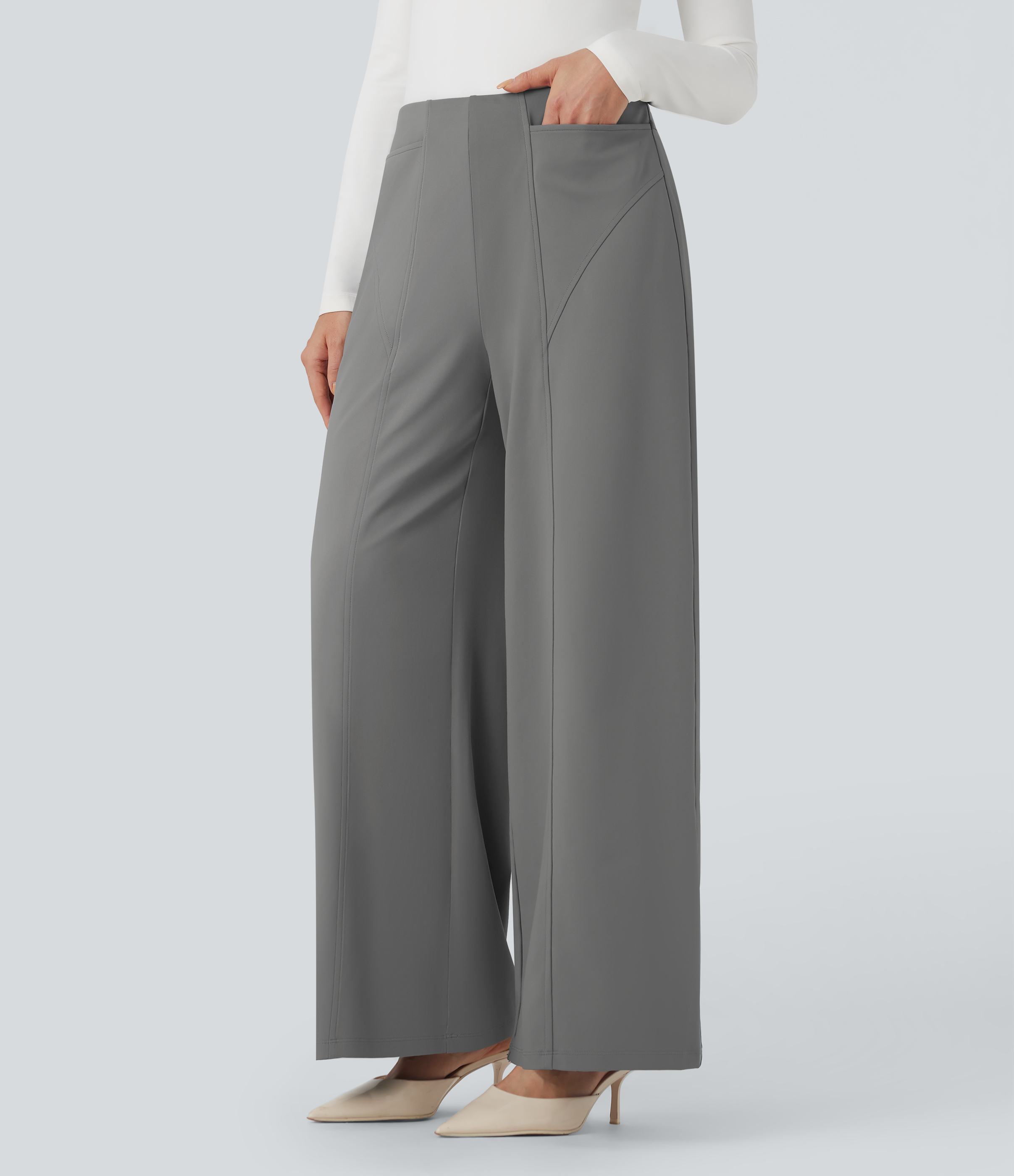 ららぱ Women's Halara Flex™ DayStretch Mid Rise Wide Leg Work Pants with