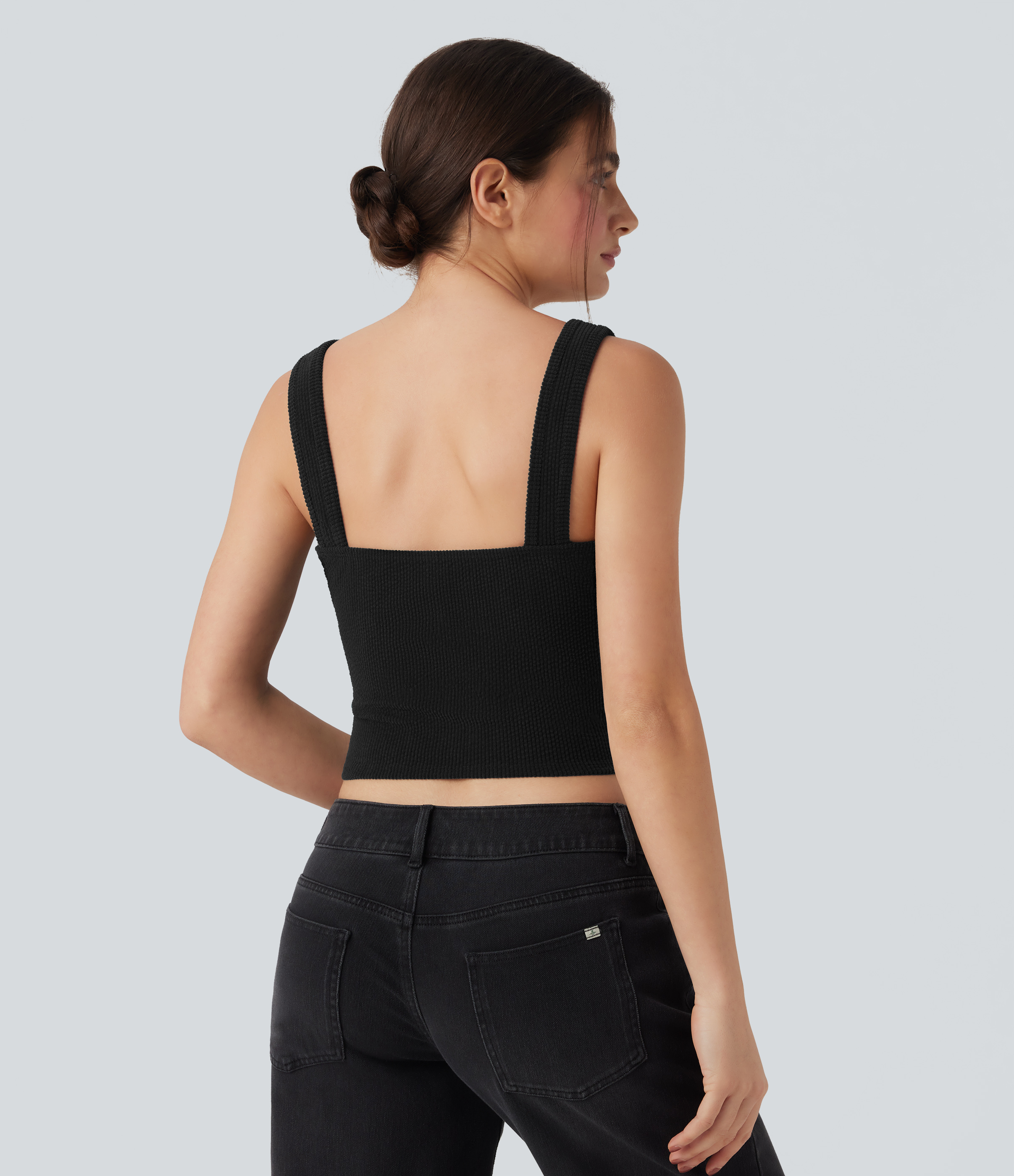 Black V-neck Slim Corduroy Casual Tank Top / 2
