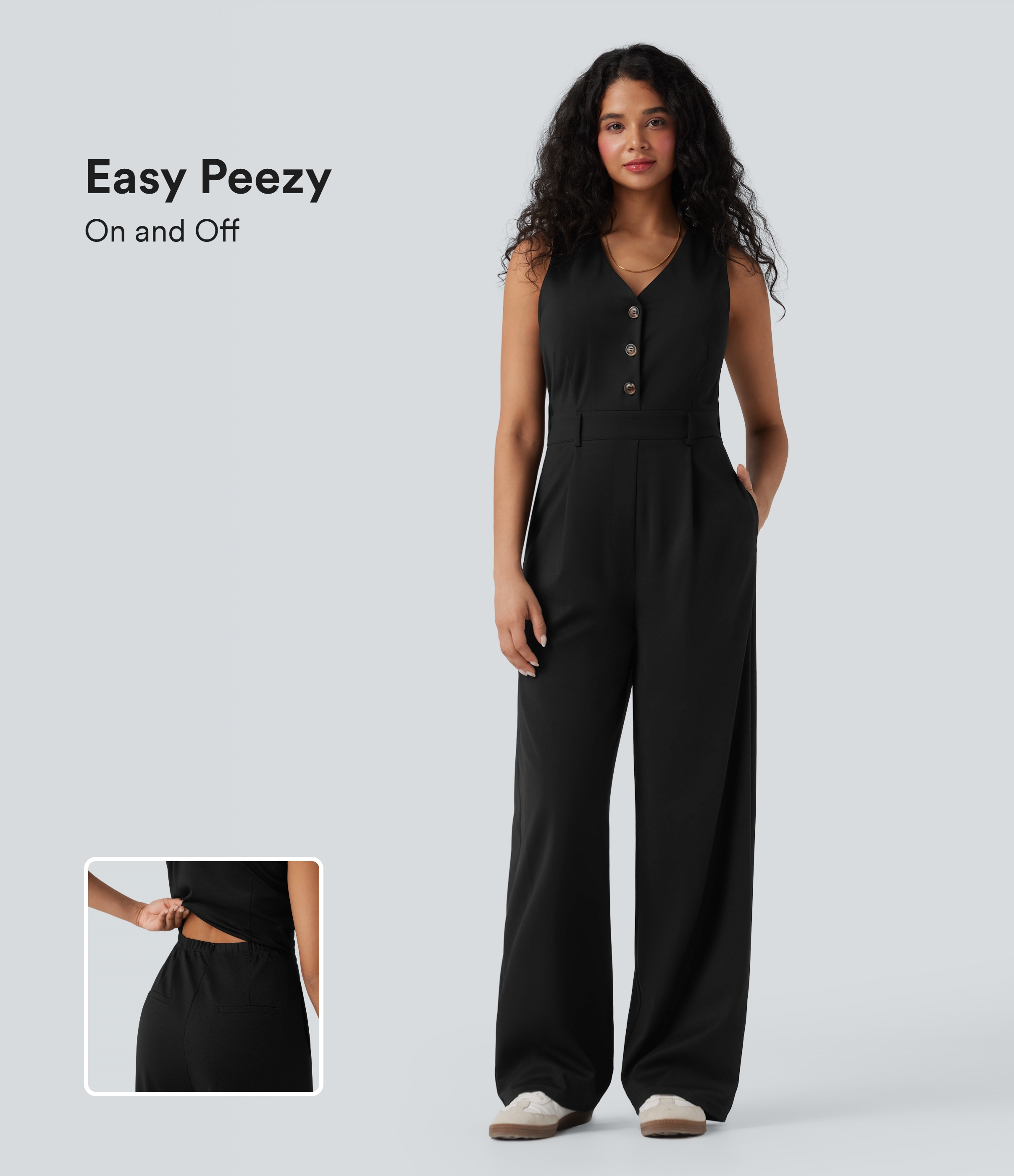 V-neck Sleeveless Casual Vest Jumpsuit with Pockets-Easy Peezy
