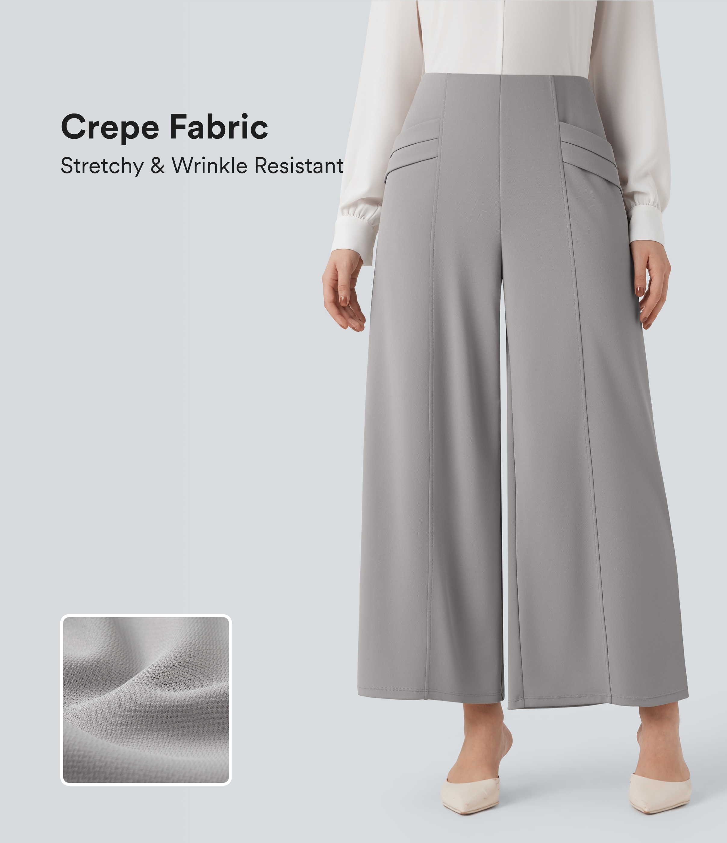 Halara Flex™ High Waisted Wide Leg Crepe Work 7/8 Trousers with Pockets
