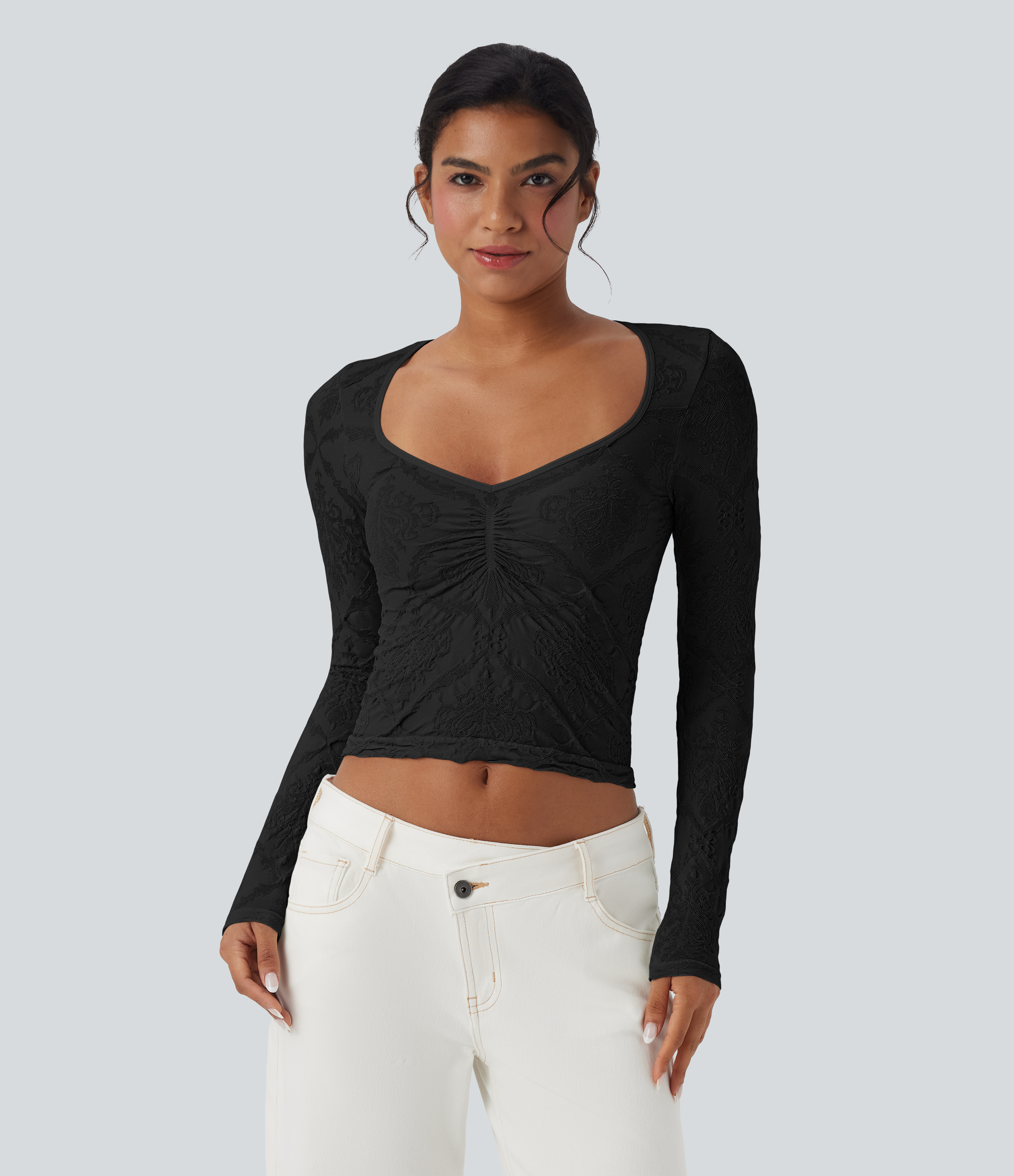 Women's OneForm Seamless Flow Jacquard Sweetheart Neck Long Sleeve