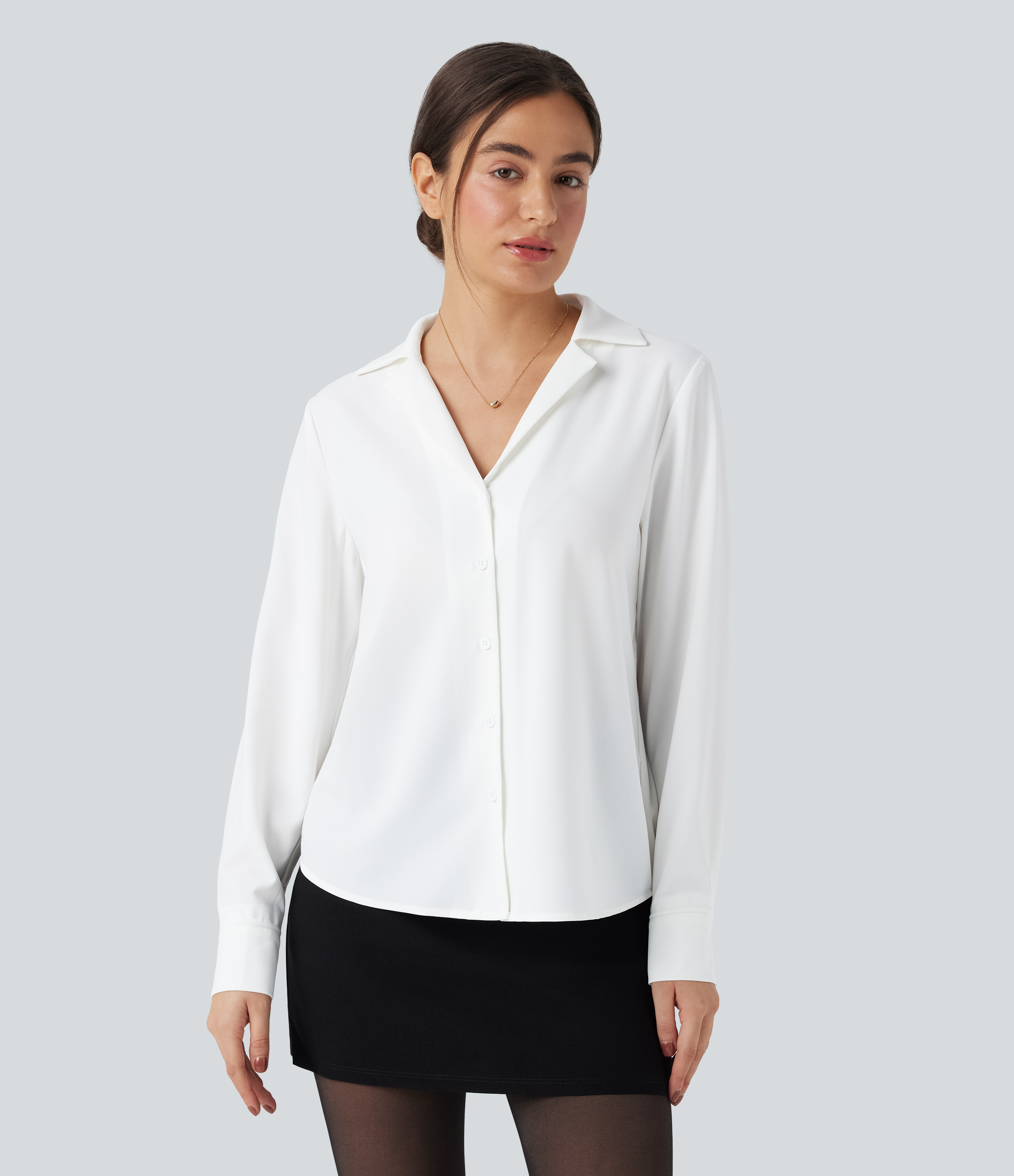Long Sleeve Curved Hem Work Shirt